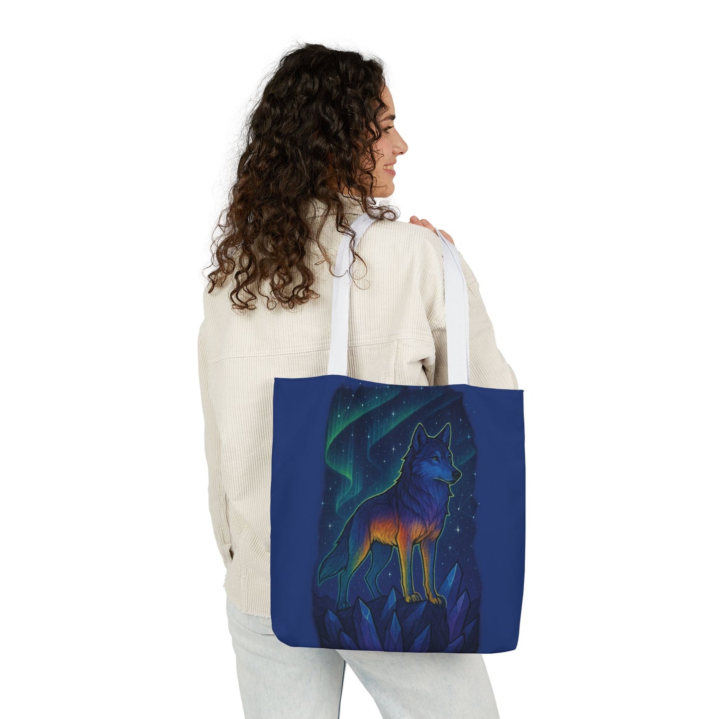 Wolf Art Canvas Tote Bag, Eco-Friendly Shopping Bag, Nature Lover's Gift, Reusable Tote, Wild Wolf Design, Colorful Straps