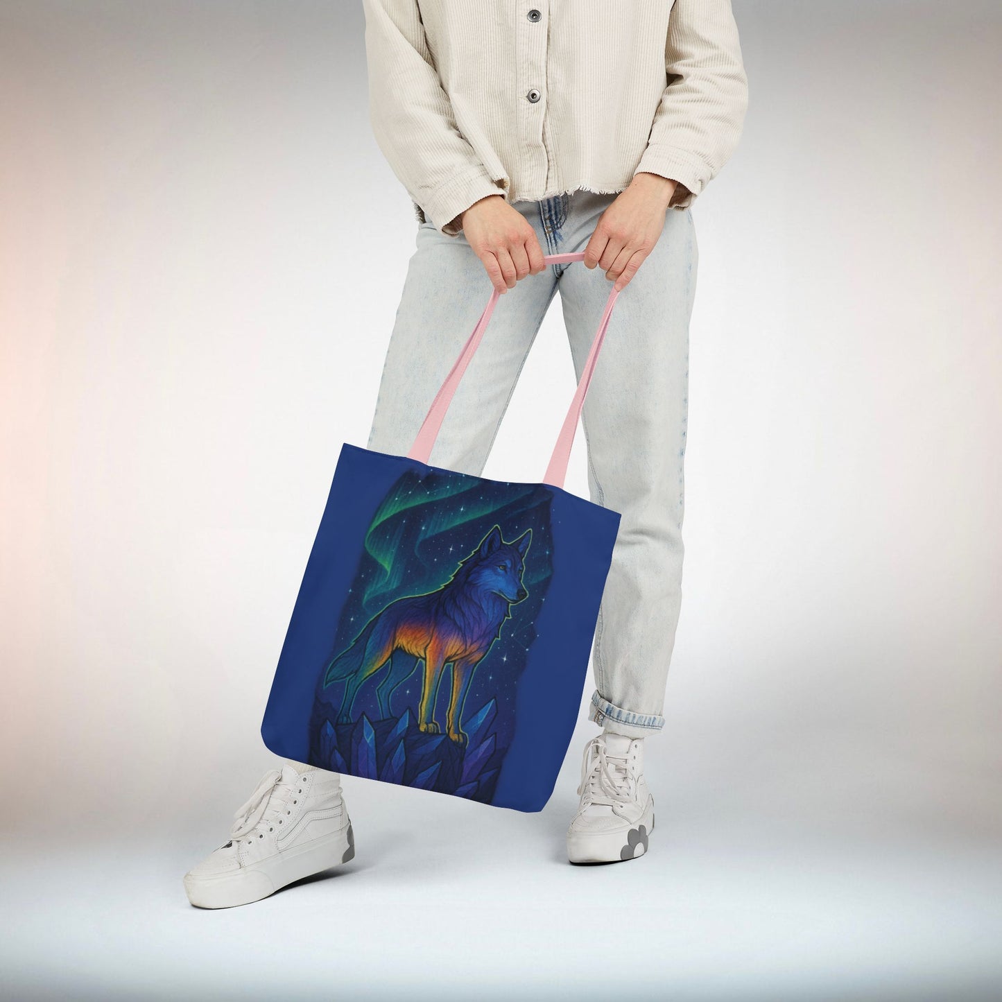 Wolf Art Canvas Tote Bag, Eco-Friendly Shopping Bag, Nature Lover's Gift, Reusable Tote, Wild Wolf Design, Colorful Straps