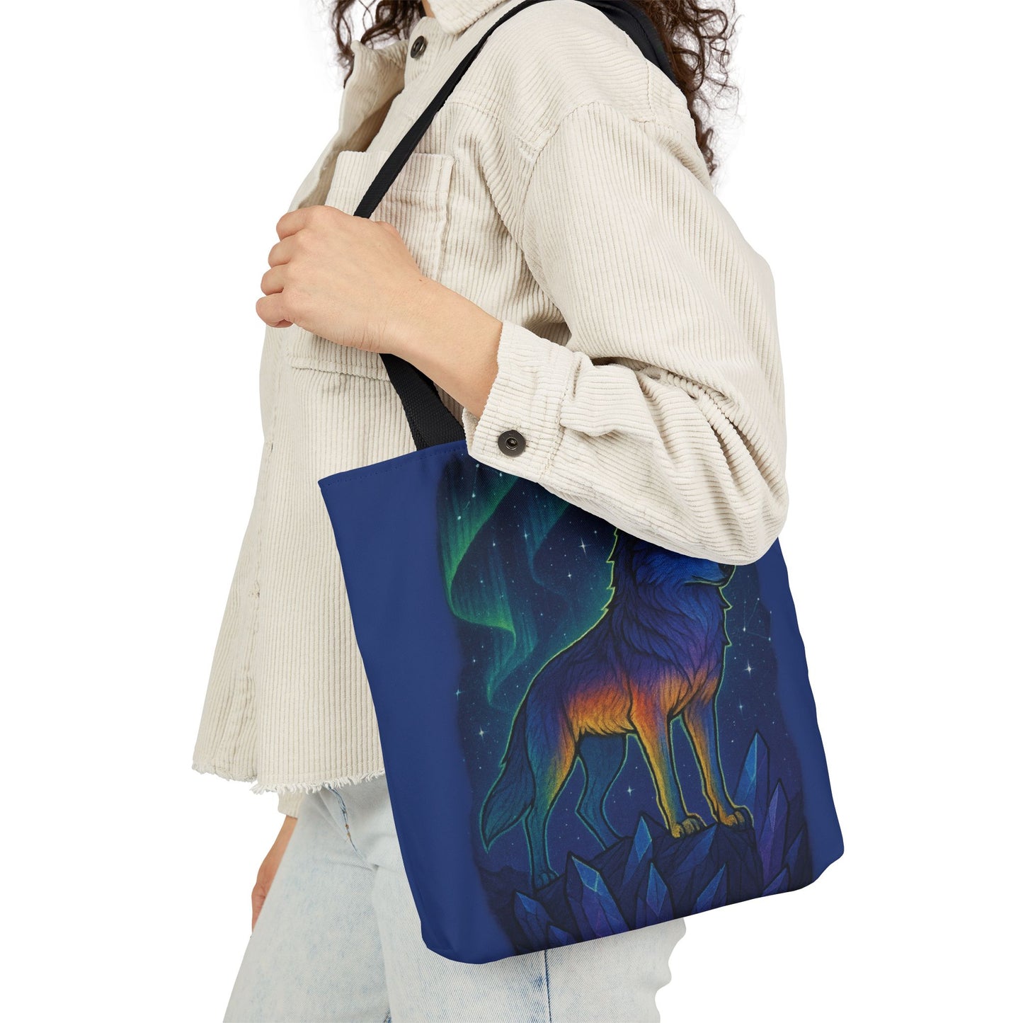 Wolf Art Canvas Tote Bag, Eco-Friendly Shopping Bag, Nature Lover's Gift, Reusable Tote, Wild Wolf Design, Colorful Straps