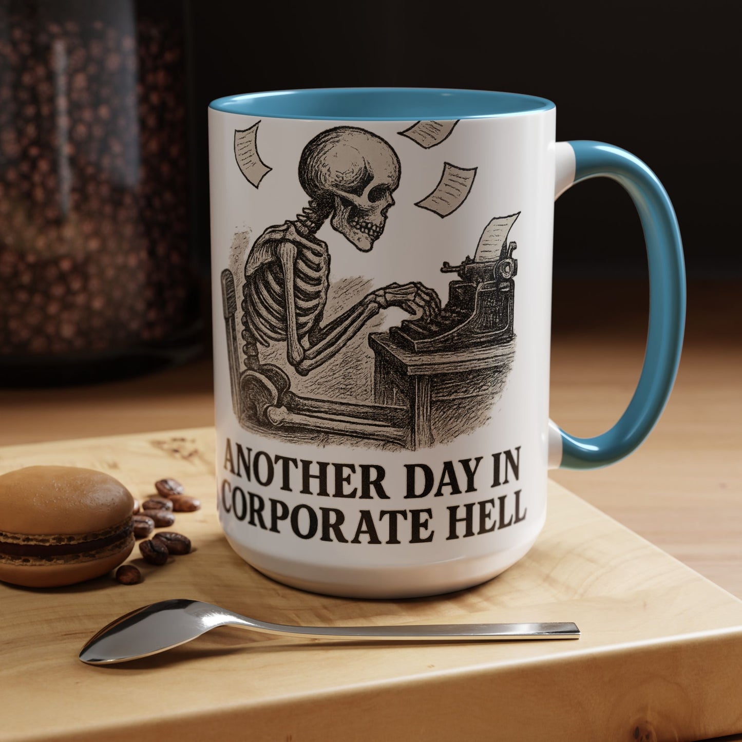 Corporate Humor Coffee Mug, Funny Office Gift, Skeleton Mug, Halloween Decor, Work From Home Coffee Cup, sarcastic office mug