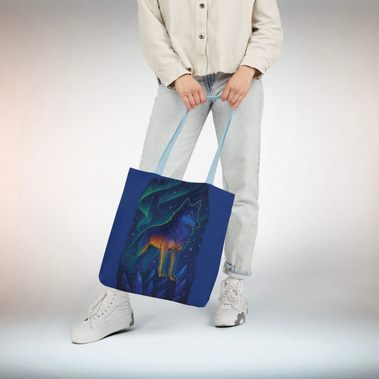 Wolf Art Canvas Tote Bag, Eco-Friendly Shopping Bag, Nature Lover's Gift, Reusable Tote, Wild Wolf Design, Colorful Straps