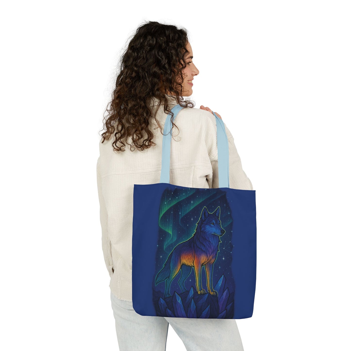 Wolf Art Canvas Tote Bag, Eco-Friendly Shopping Bag, Nature Lover's Gift, Reusable Tote, Wild Wolf Design, Colorful Straps