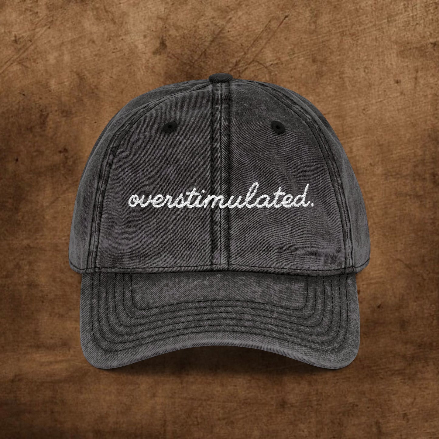 Vintage Embroidered Cap - Overstimulated, Trendy Hat, Casual Wear, Gift for Her, Adjustable Baseball Cap