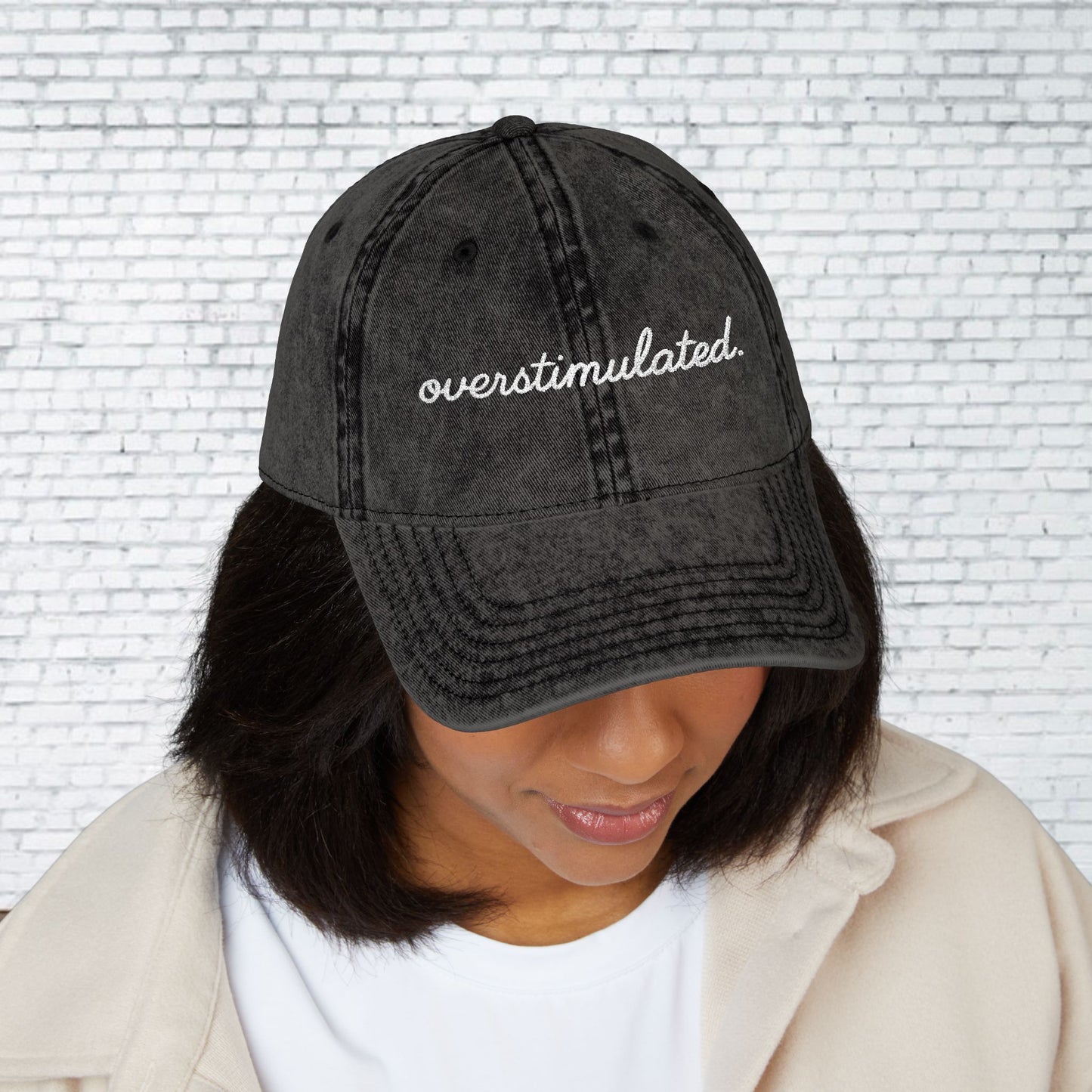 Vintage Embroidered Cap - Overstimulated, Trendy Hat, Casual Wear, Gift for Her, Adjustable Baseball Cap