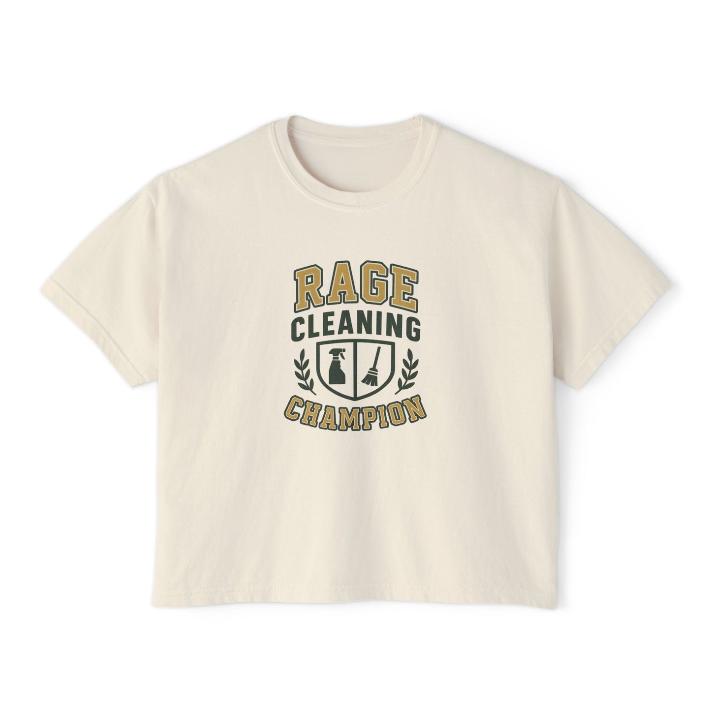 Rage Cleaning Champion Women's Boxy Tee, Fun T-Shirt Gift, Cleaning Motivation Top, Casual Wear, Relaxed Fit Tee