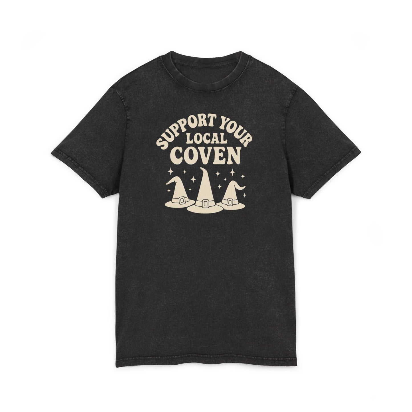 Support Your Local Coven Acid Washed Tee, Cozy Witchy T-Shirt, Halloween Apparel, Spooky Season Shirt, Witchy Vibe Clothing