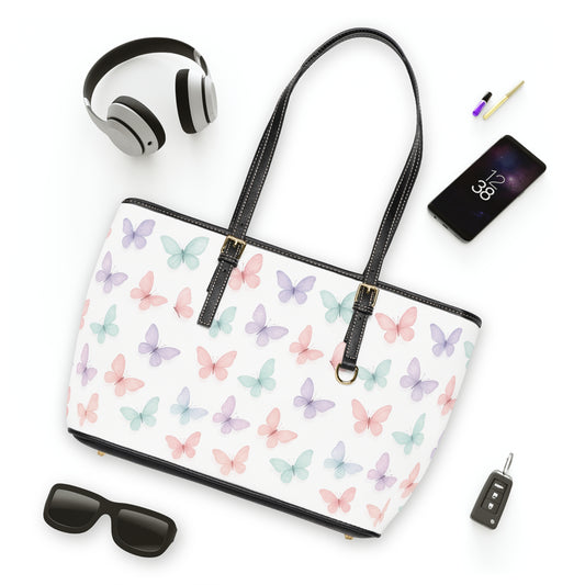 Butterfly Print PU Leather Tote Bag, Stylish Handbag, Trendy Purse, Floral Shoulder Bag, Gift for Her, Summer Essentials