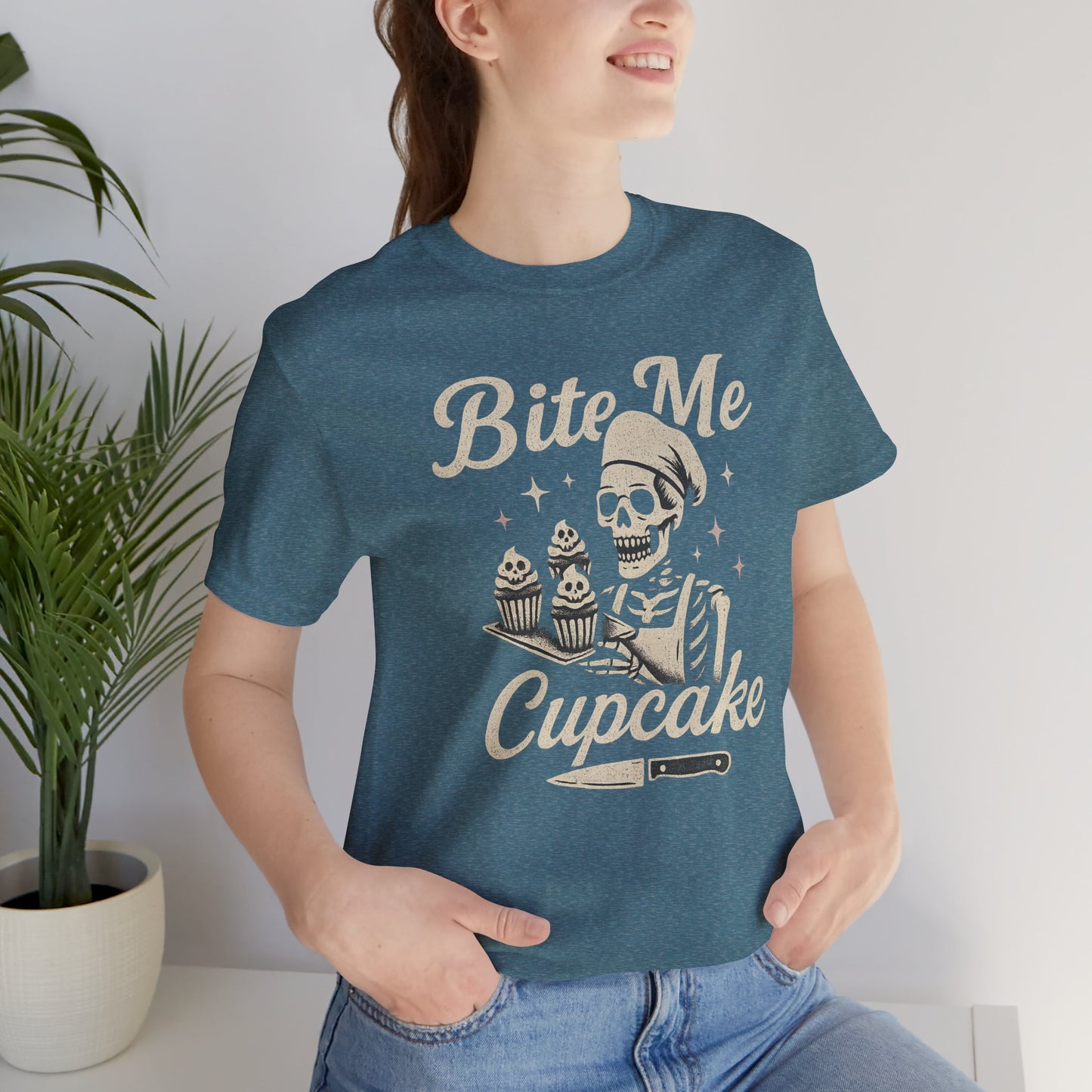 Skeletal Cupcake Tee, Funny Halloween Shirt, Unisex Graphic T-Shirt, Sweet Tooth Gift, Spooky Baking Apparel