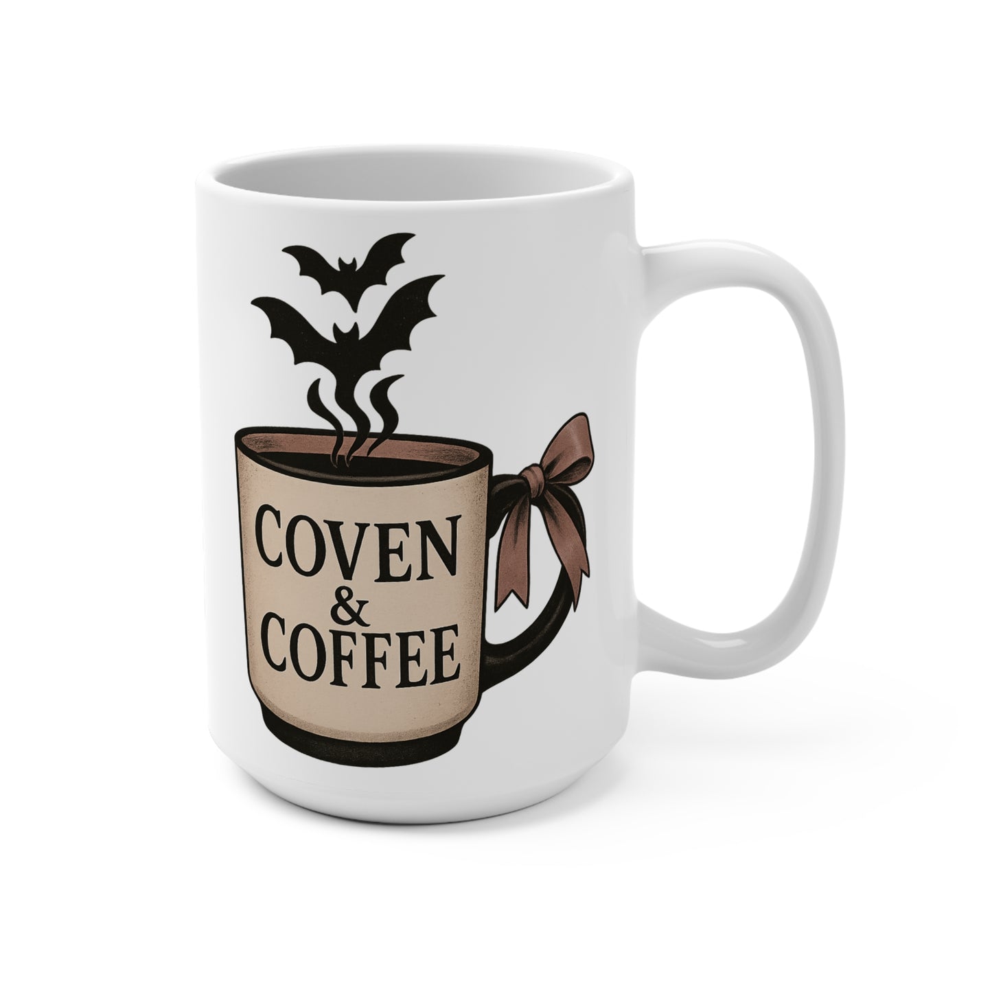 Coven & Coffee Mug, Spooky Coffee Cup, Halloween Decor, Witchy Gift, 15oz Ceramic Mug, Coffee Lover's Mug, Gothic Kitchenware