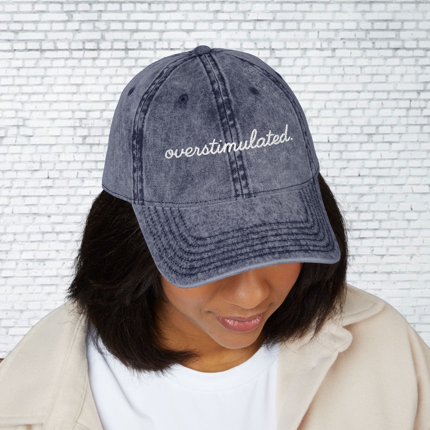 Vintage Embroidered Cap - Overstimulated, Trendy Hat, Casual Wear, Gift for Her, Adjustable Baseball Cap