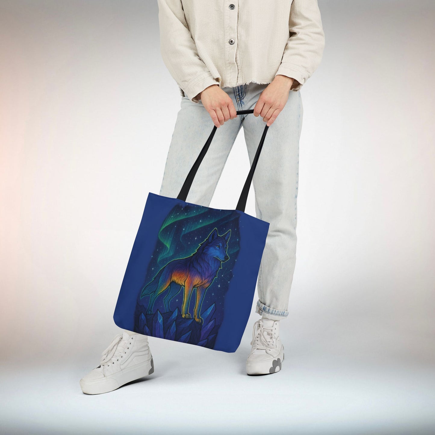 Wolf Art Canvas Tote Bag, Eco-Friendly Shopping Bag, Nature Lover's Gift, Reusable Tote, Wild Wolf Design, Colorful Straps