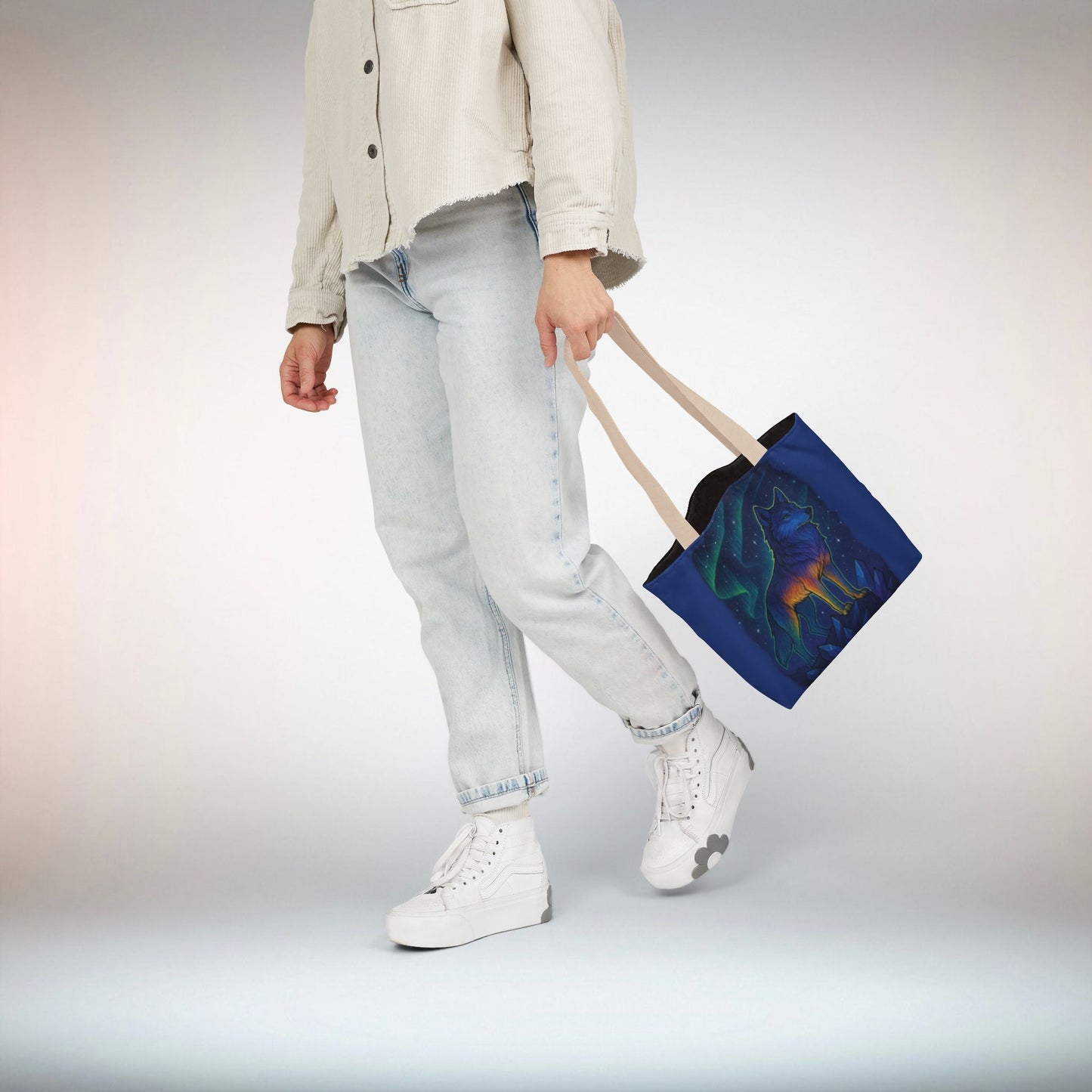 Wolf Art Canvas Tote Bag, Eco-Friendly Shopping Bag, Nature Lover's Gift, Reusable Tote, Wild Wolf Design, Colorful Straps