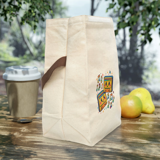 Cute Retro Music Lunch Bag, Canvas Tote for Kids, Picnic Bag, Back to School, Gift for Music Lovers