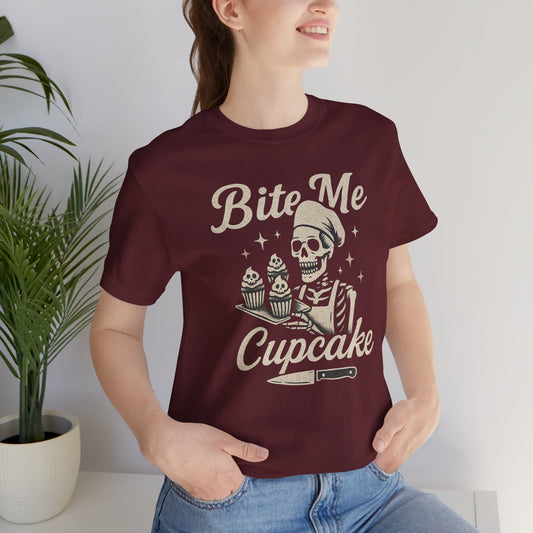 Skeletal Cupcake Tee, Funny Halloween Shirt, Unisex Graphic T-Shirt, Sweet Tooth Gift, Spooky Baking Apparel