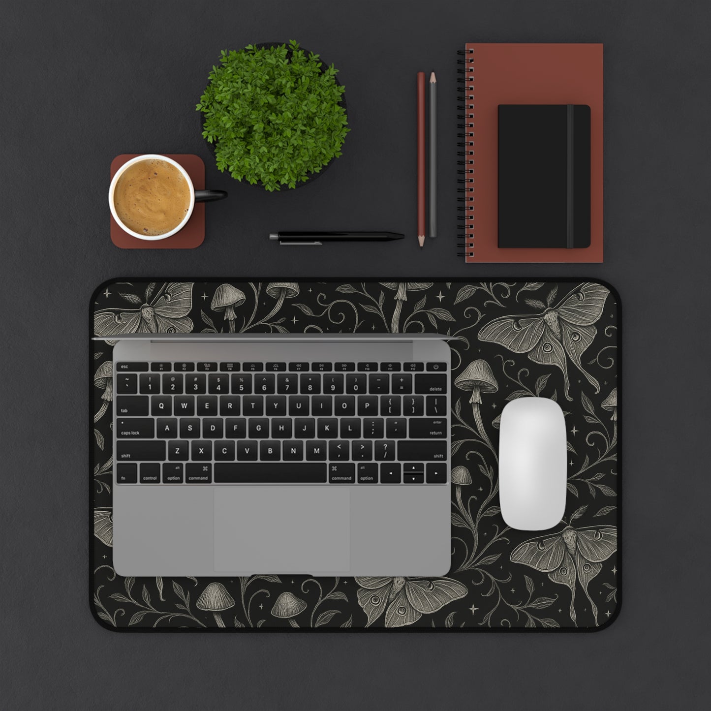 Elegant Moth Desk Mat for Home Office Decor, Unique Mouse Pad, Gift for Her, Nature Lover, Botanical Art
