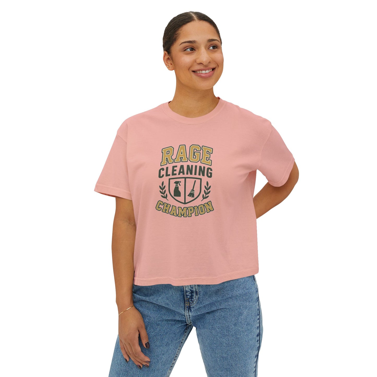 Rage Cleaning Champion Women's Boxy Tee, Fun T-Shirt Gift, Cleaning Motivation Top, Casual Wear, Relaxed Fit Tee