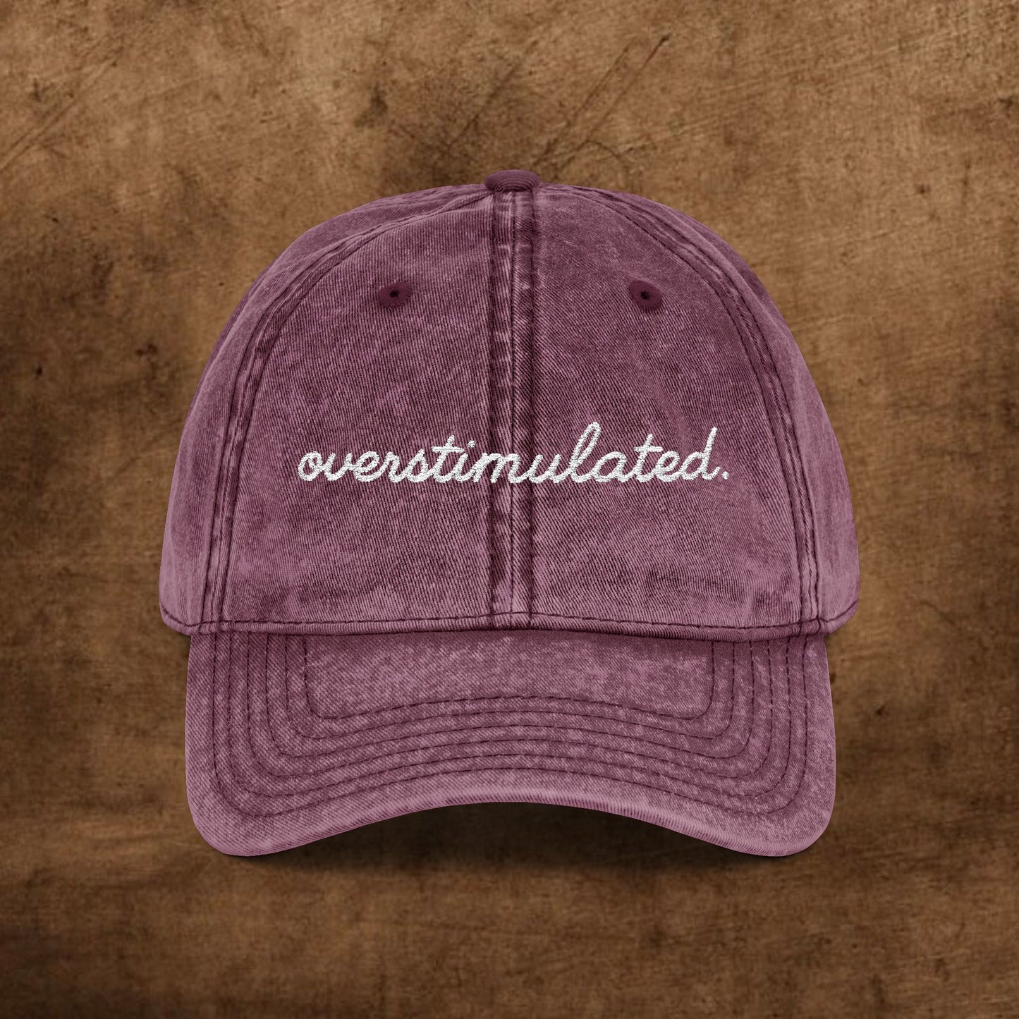 Vintage Embroidered Cap - Overstimulated, Trendy Hat, Casual Wear, Gift for Her, Adjustable Baseball Cap