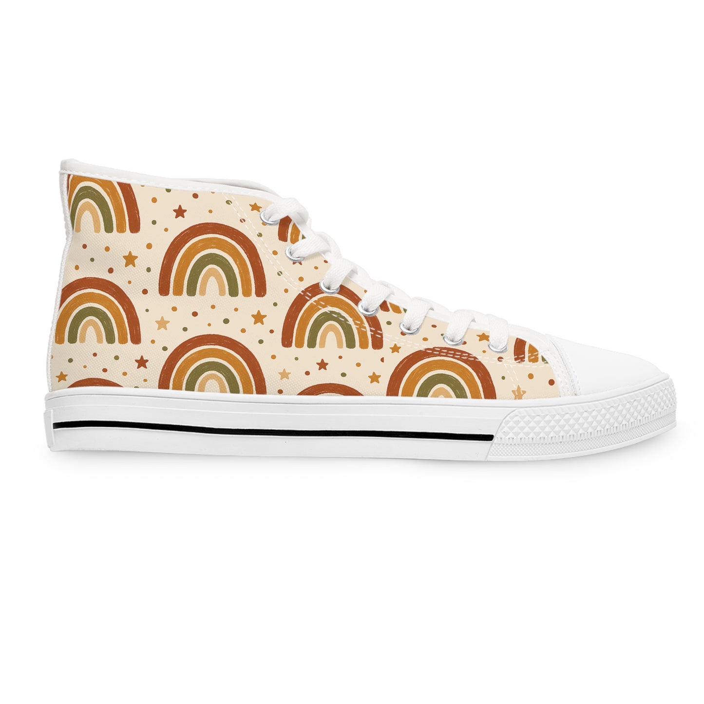 Boho Rainbow High Top Sneakers, Trendy Canvas Shoes, Comfortable Casual Footwear, Gifts for Her, Summer Style