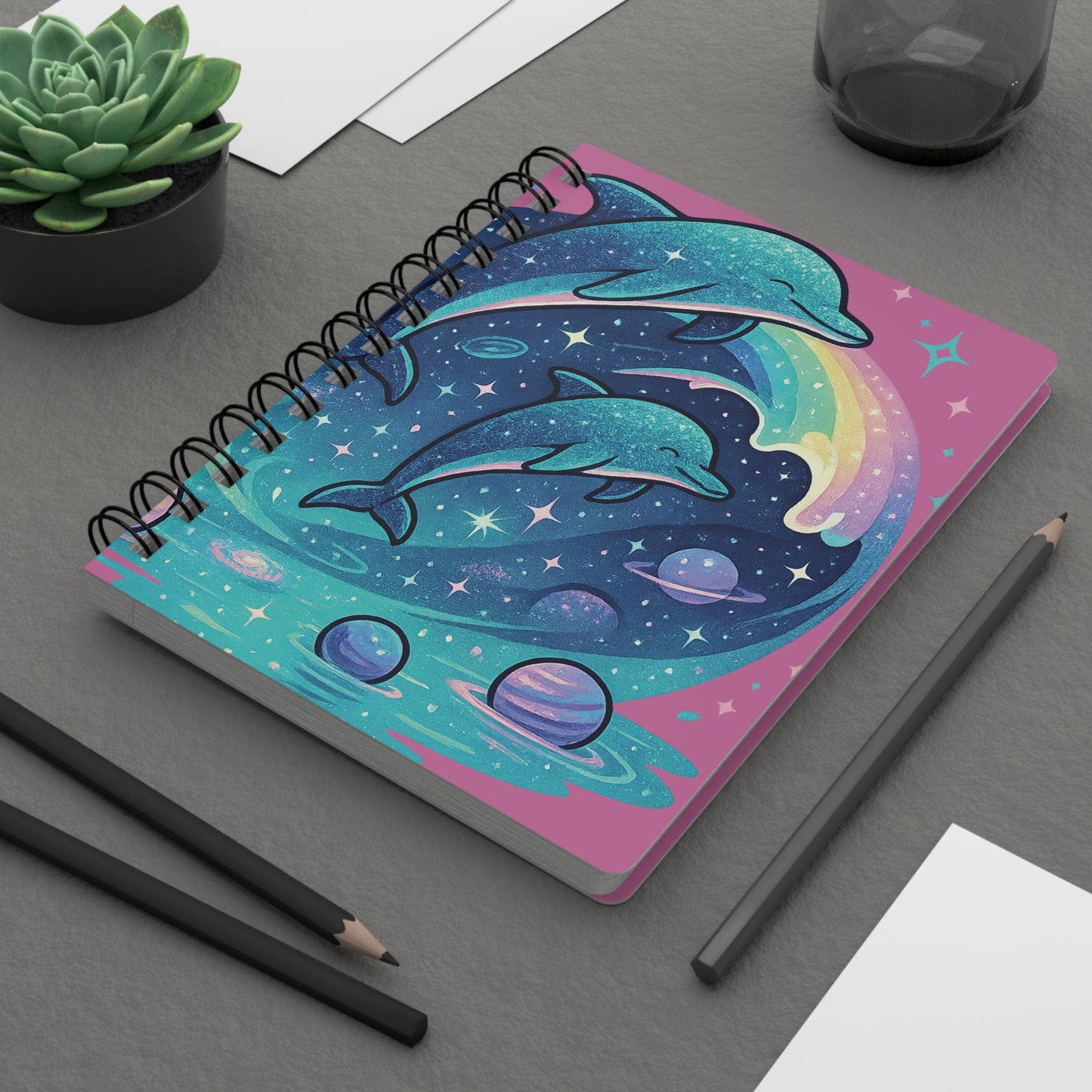 Cosmic Dolphin Spiral Journal | Notebook for Dreamers, Gift for Ocean Lovers, Art Journal, Travel Notebook, Teen Stationery