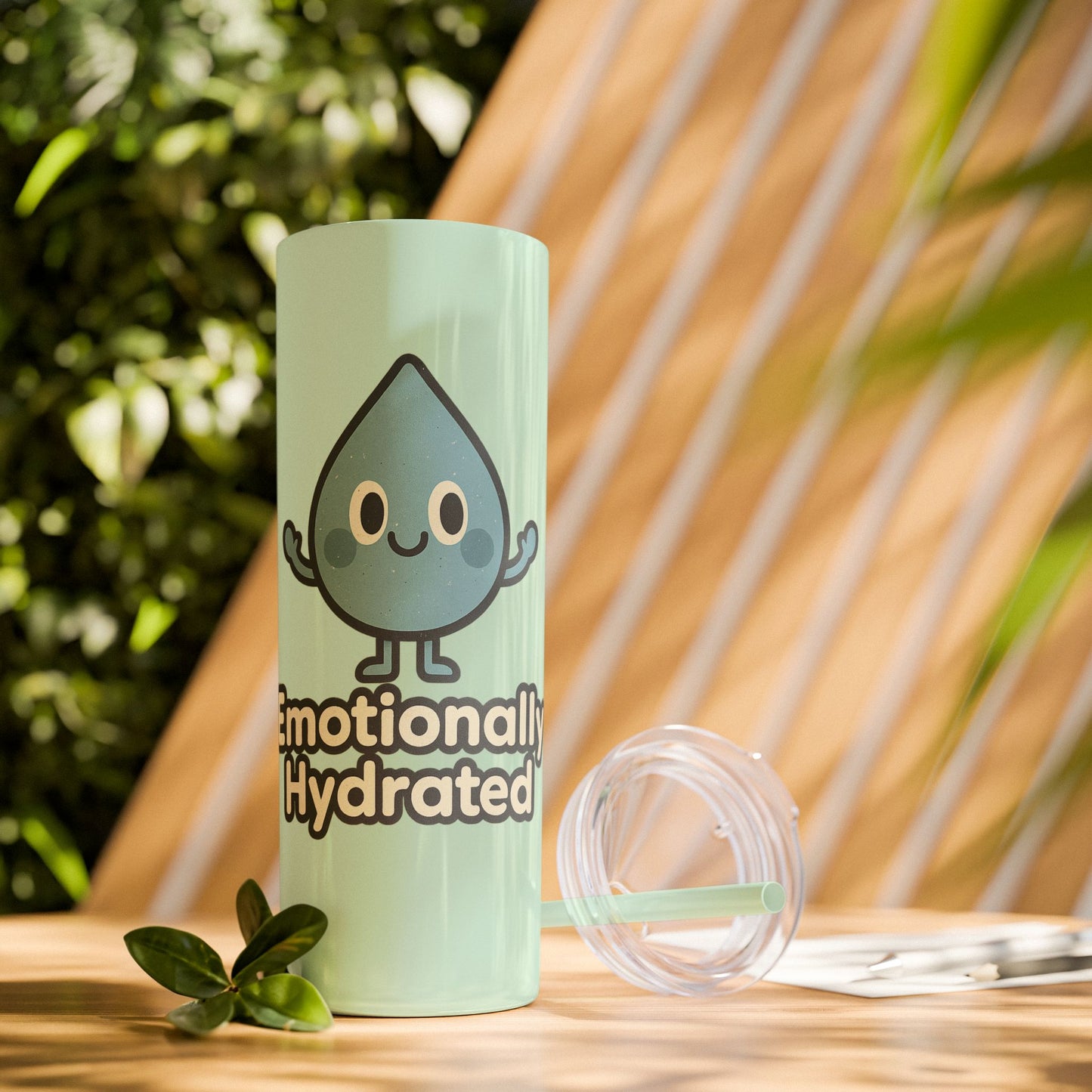 Emotionally Hydrated Tumbler, Cute Water Bottle, 20 oz Slim Cold Drink Cup, Motivational Gift, Summer Hydration, Reusable Straw Cup