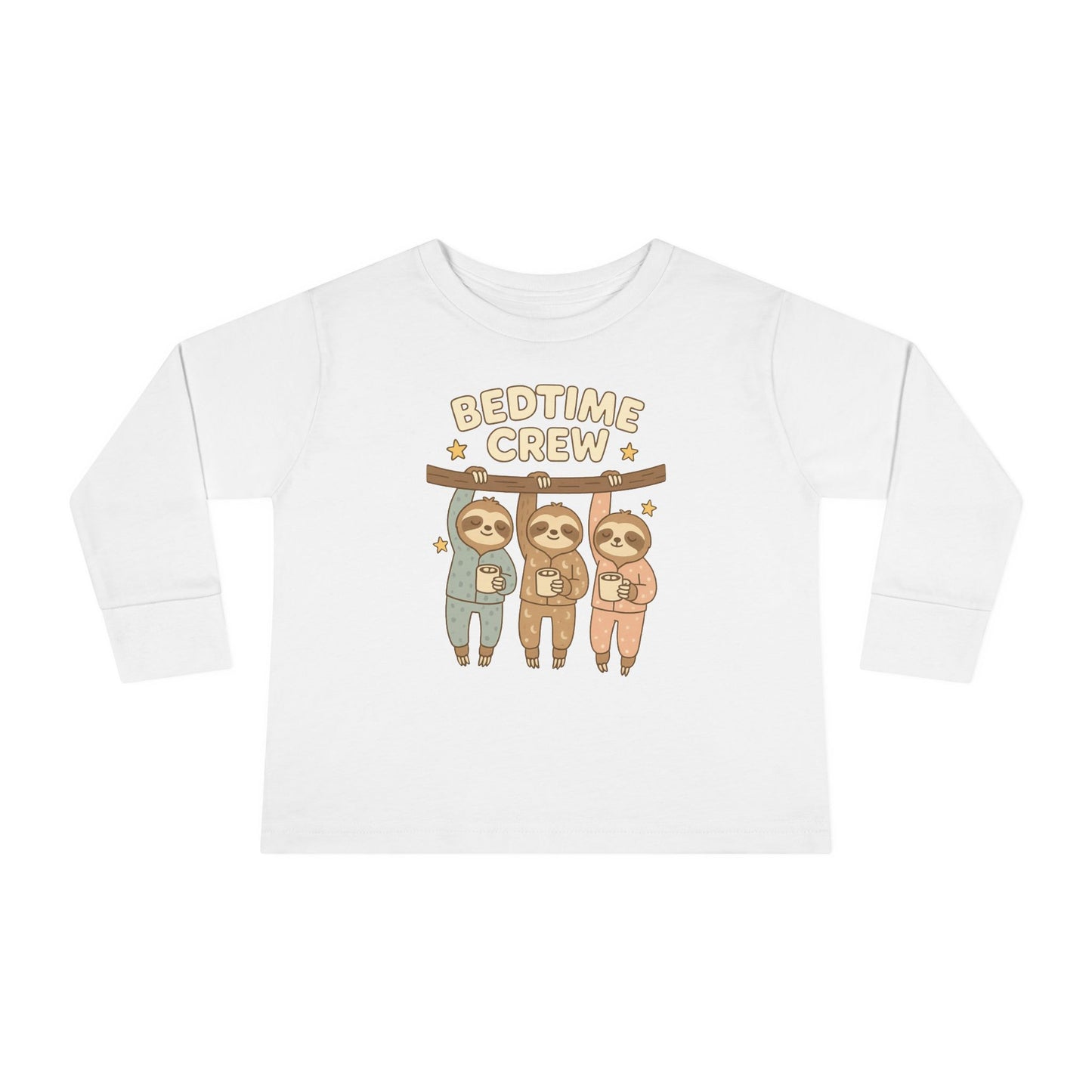 Sloth Bedtime Crew Toddler Long Sleeve Tee, Cute Kids Shirt, Baby Shower Gift, Toddler Pajama Top, Cozy Playtime Clothes