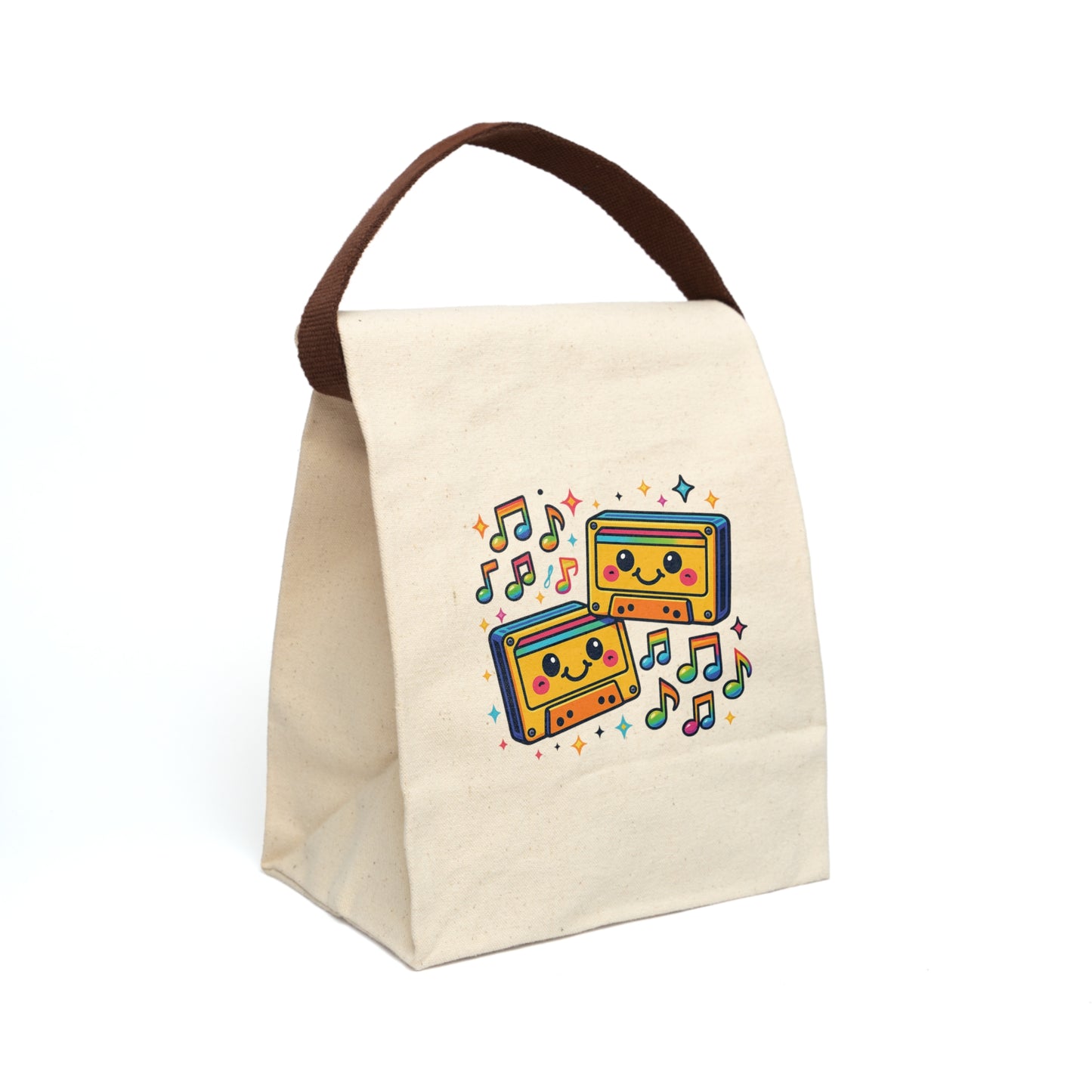 Cute Retro Music Lunch Bag, Canvas Tote for Kids, Picnic Bag, Back to School, Gift for Music Lovers