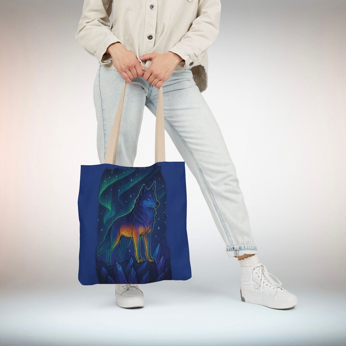 Wolf Art Canvas Tote Bag, Eco-Friendly Shopping Bag, Nature Lover's Gift, Reusable Tote, Wild Wolf Design, Colorful Straps