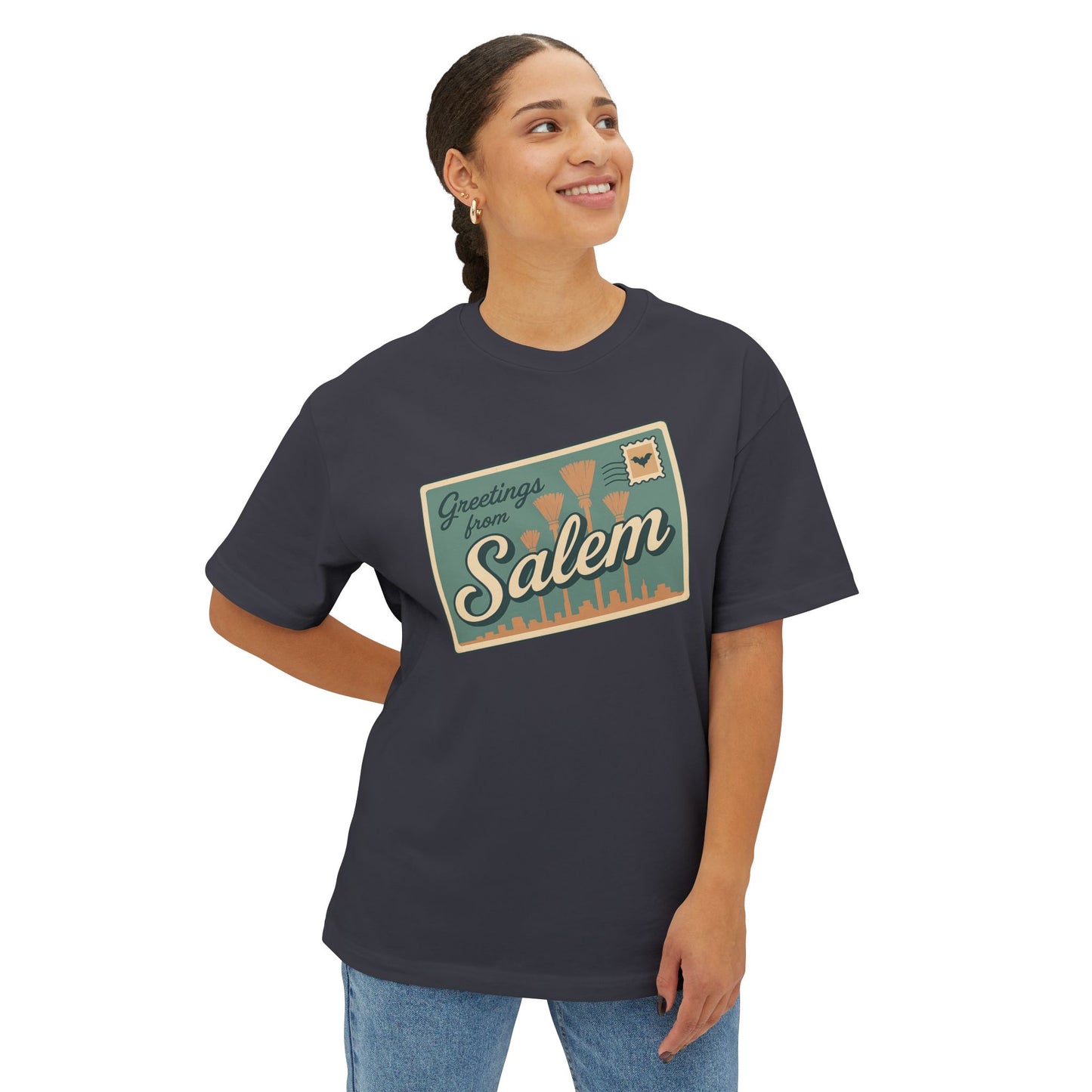Salem Greeting Unisex Oversized Tee, Vintage Style T-Shirt, Relaxed Fit Shirt, Travel Souvenir Tee, Casual Wardrobe Staple, Gift Idea