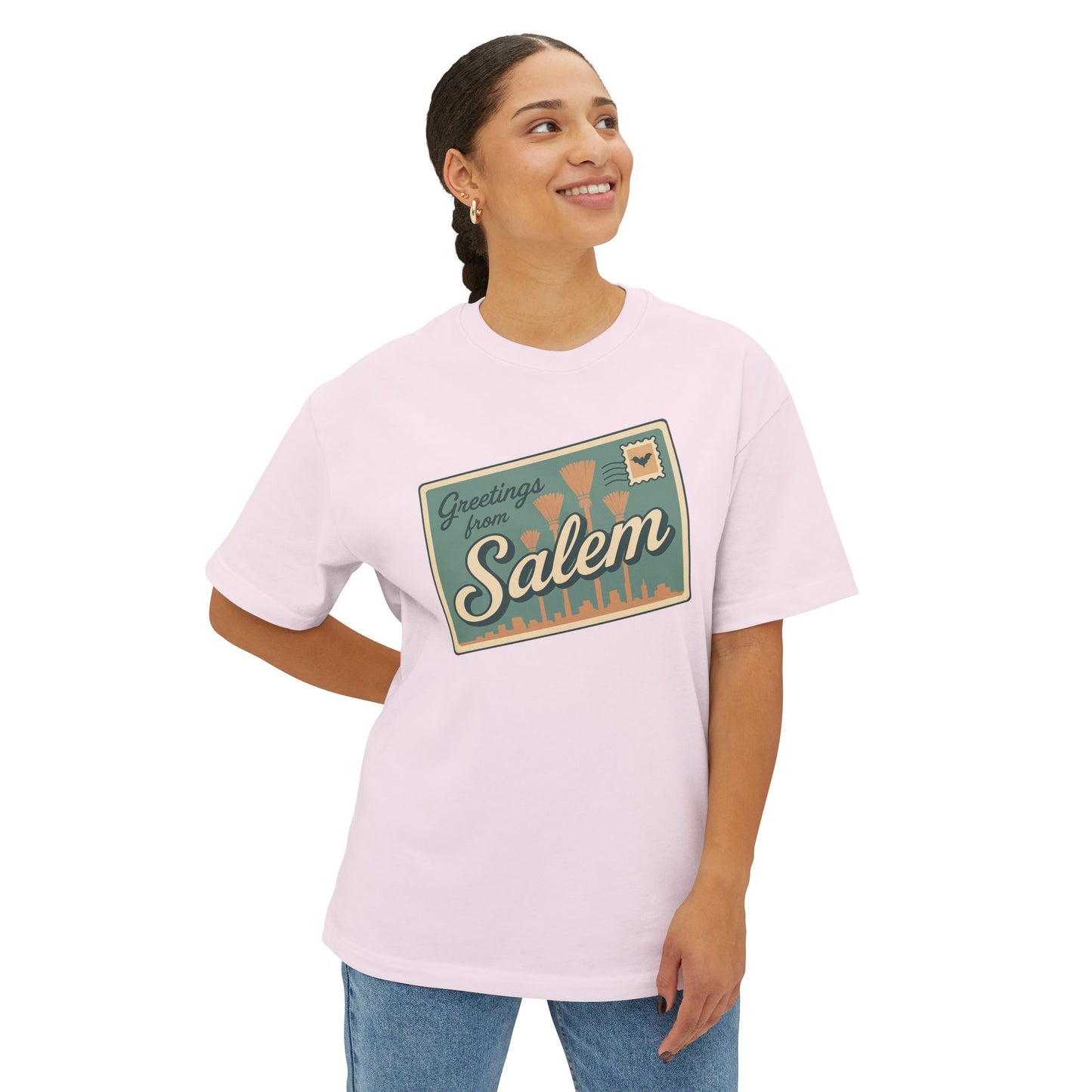 Salem Greeting Unisex Oversized Tee, Vintage Style T-Shirt, Relaxed Fit Shirt, Travel Souvenir Tee, Casual Wardrobe Staple, Gift Idea