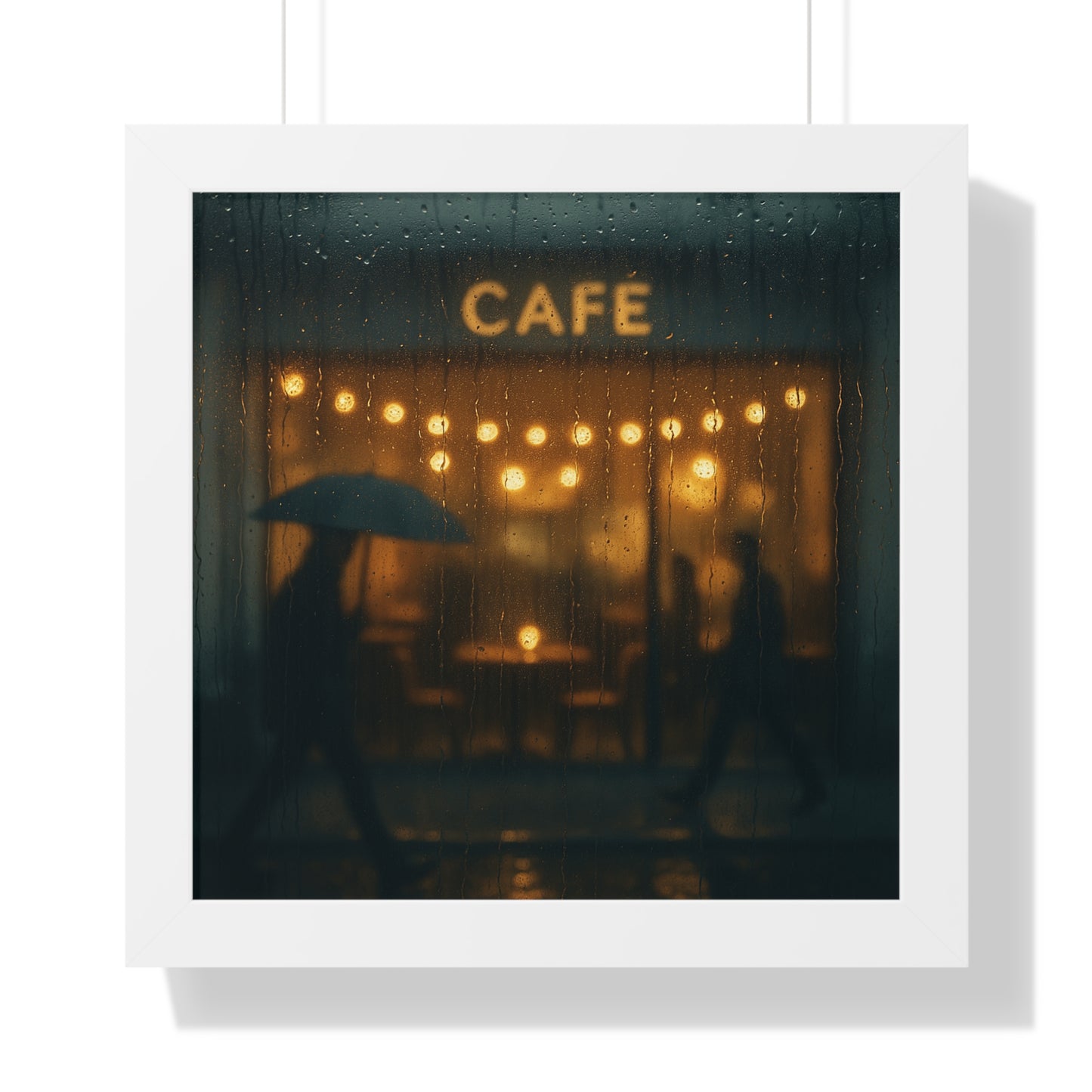 Cozy Café Framed Poster, Wall Art for Home Decor, Café Print, Rainy Day Art, Coffee Lover Gift
