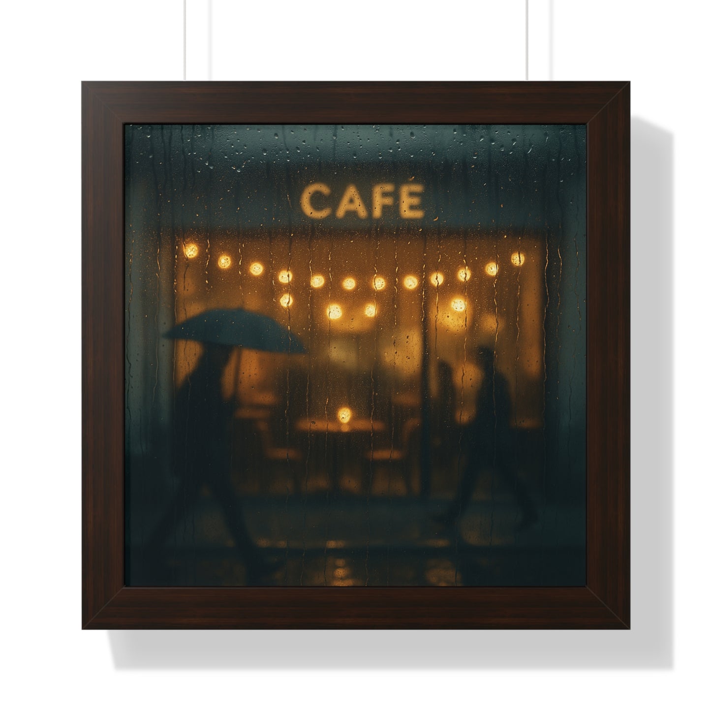 Cozy Café Framed Poster, Wall Art for Home Decor, Café Print, Rainy Day Art, Coffee Lover Gift