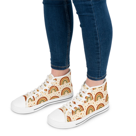 Boho Rainbow High Top Sneakers, Trendy Canvas Shoes, Comfortable Casual Footwear, Gifts for Her, Summer Style