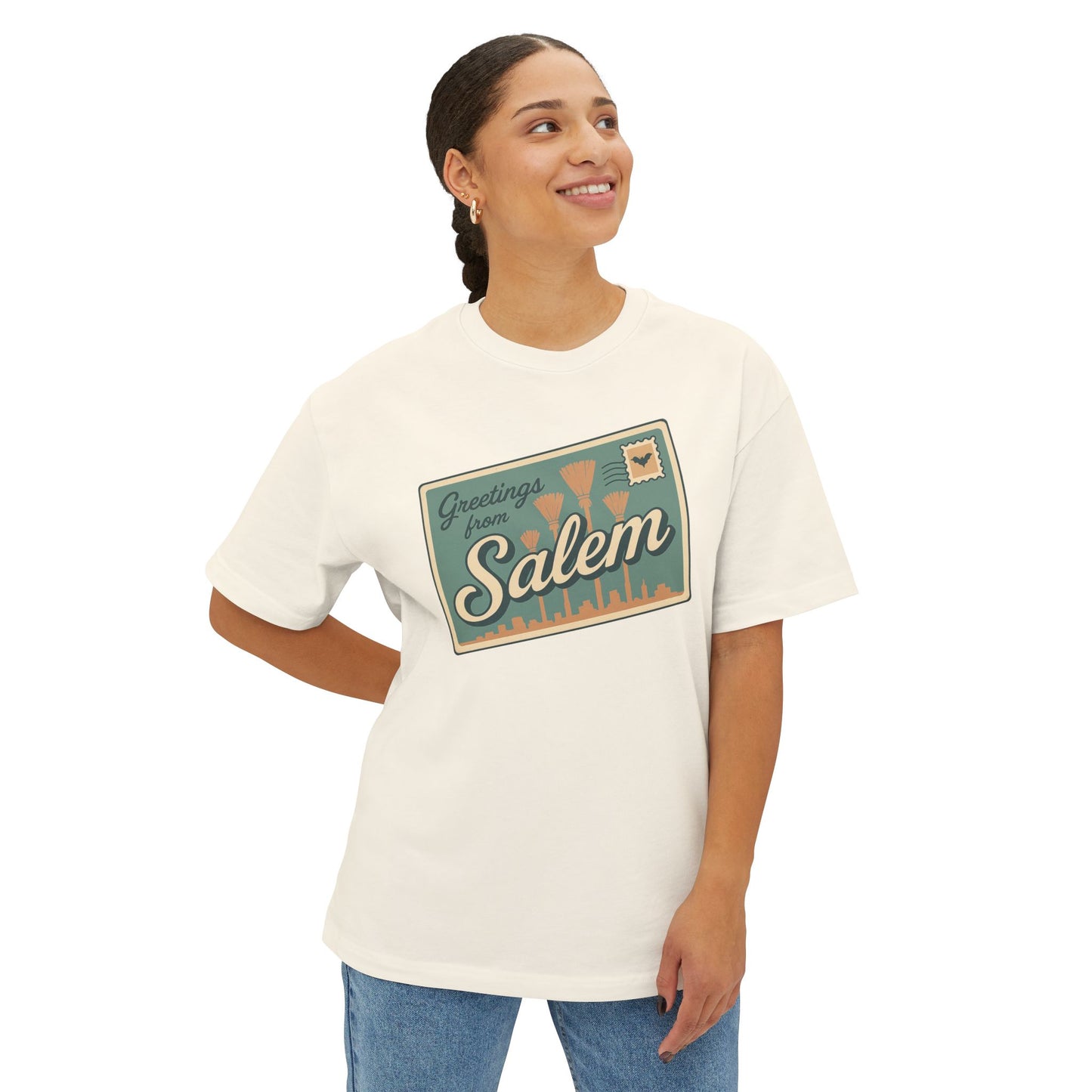 Salem Greeting Unisex Oversized Tee, Vintage Style T-Shirt, Relaxed Fit Shirt, Travel Souvenir Tee, Casual Wardrobe Staple, Gift Idea