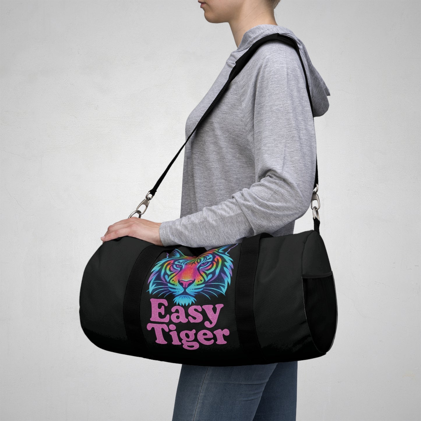 Colorful 'Easy Tiger' Duffel Bag - Stylish Gym Bag, Travel Luggage, Sports Bag, Weekend Getaway, Unique Gift for Tiger Lovers