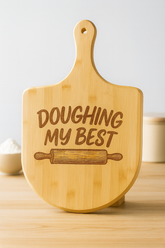 Engraved Bamboo Pizza Board, Personalized Pizza Cutting Board, Custom Kitchen Gift, Doughing My Best, Home Chef Gift