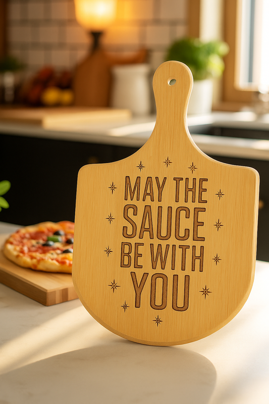 Engraved Bamboo Pizza Board - May the Sauce Be With You, Thin Crust Lover Gift, Kitchen Decor, Pizza Night Essential, Home Chef Gift