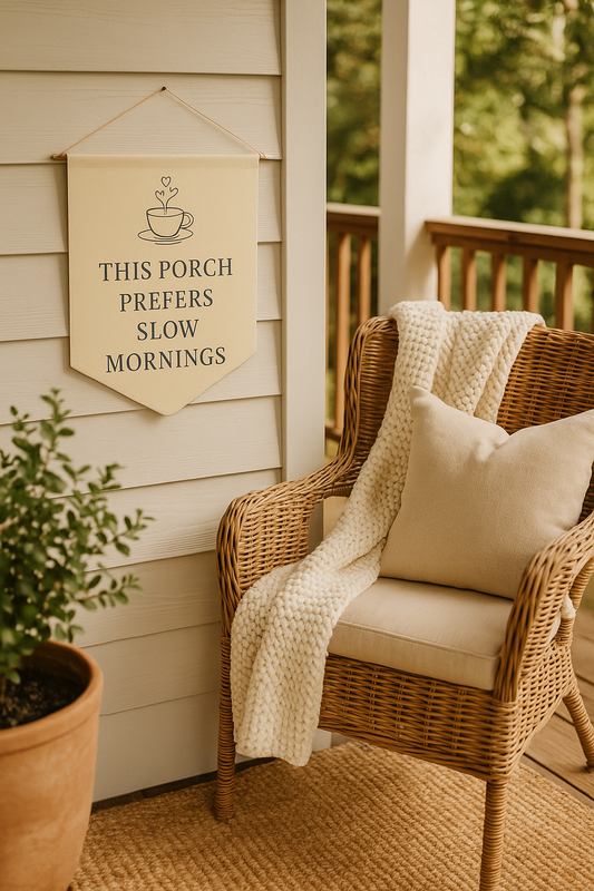 Cozy Porch Pennant Banner, Home Decor, Slow Mornings Wall Hanging, Coffee Lovers Gift, Relaxation Decor, Porch Sign for Easy Living