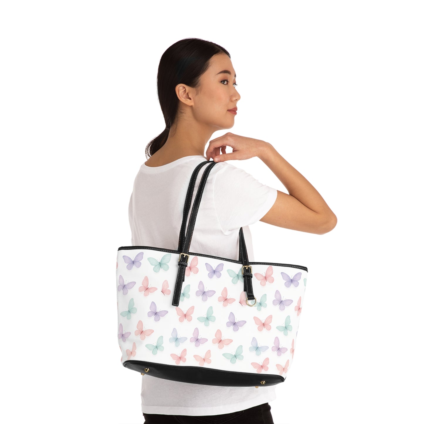 Butterfly Print PU Leather Tote Bag, Stylish Handbag, Trendy Purse, Floral Shoulder Bag, Gift for Her, Summer Essentials