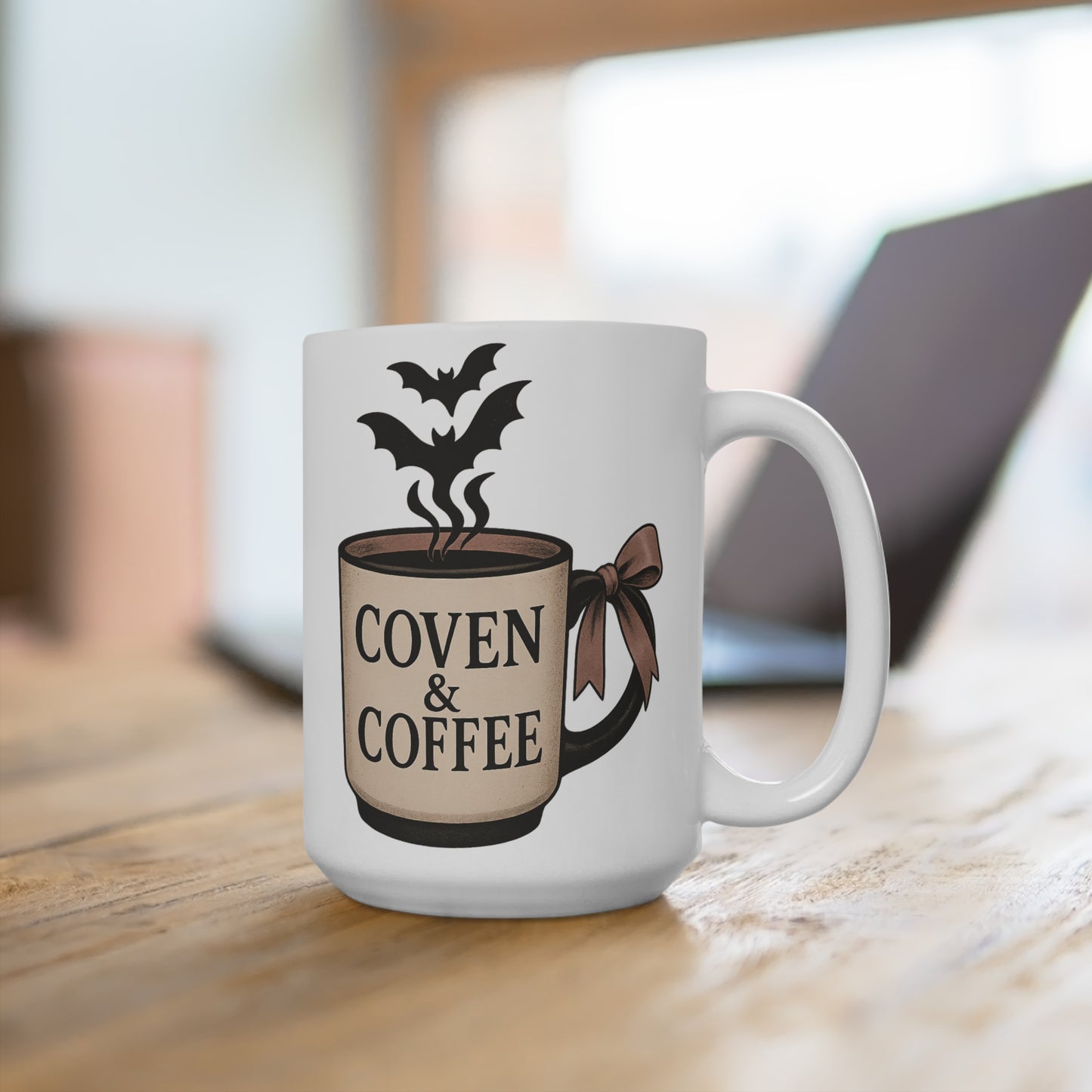 Coven & Coffee Mug, Spooky Coffee Cup, Halloween Decor, Witchy Gift, 15oz Ceramic Mug, Coffee Lover's Mug, Gothic Kitchenware