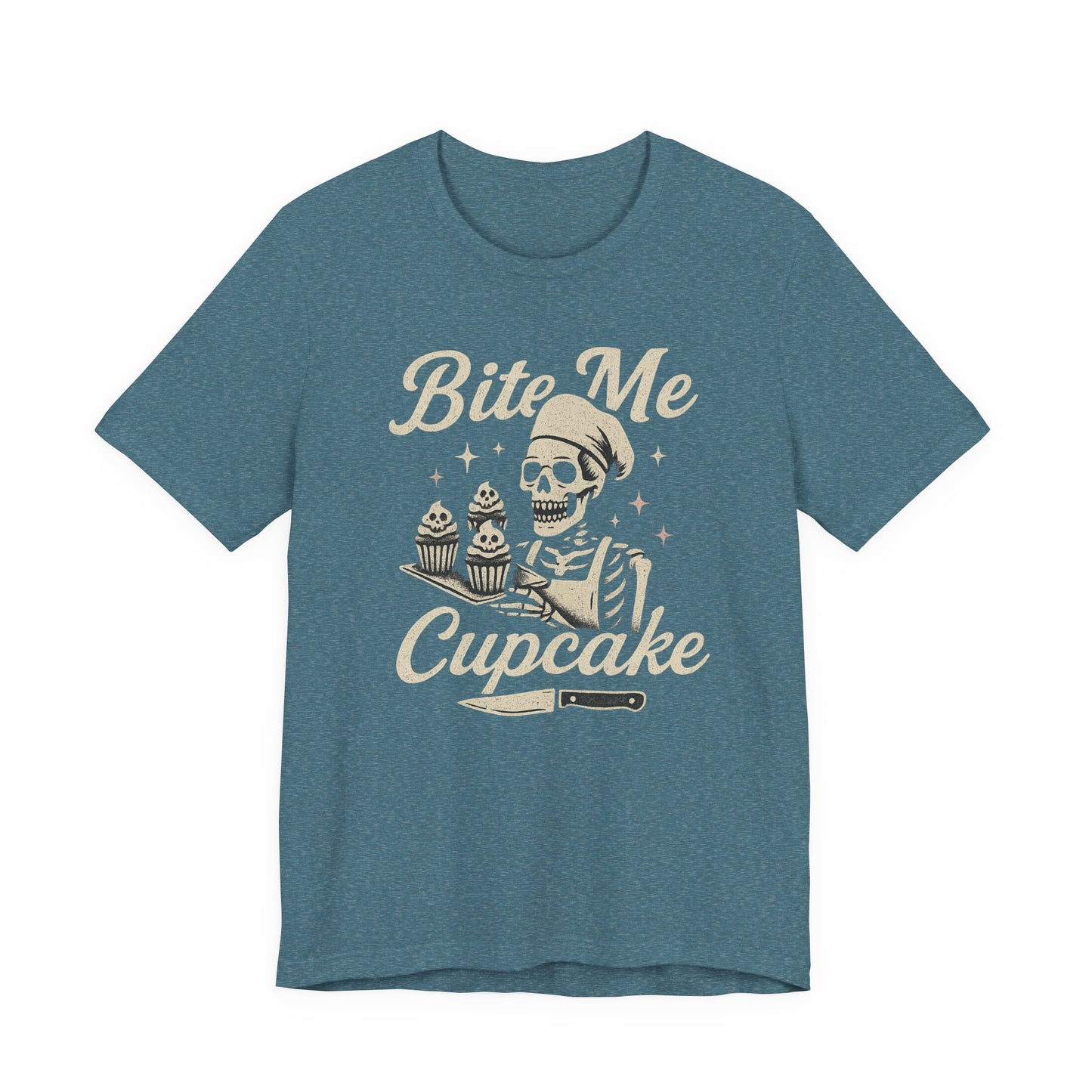 Skeletal Cupcake Tee, Funny Halloween Shirt, Unisex Graphic T-Shirt, Sweet Tooth Gift, Spooky Baking Apparel