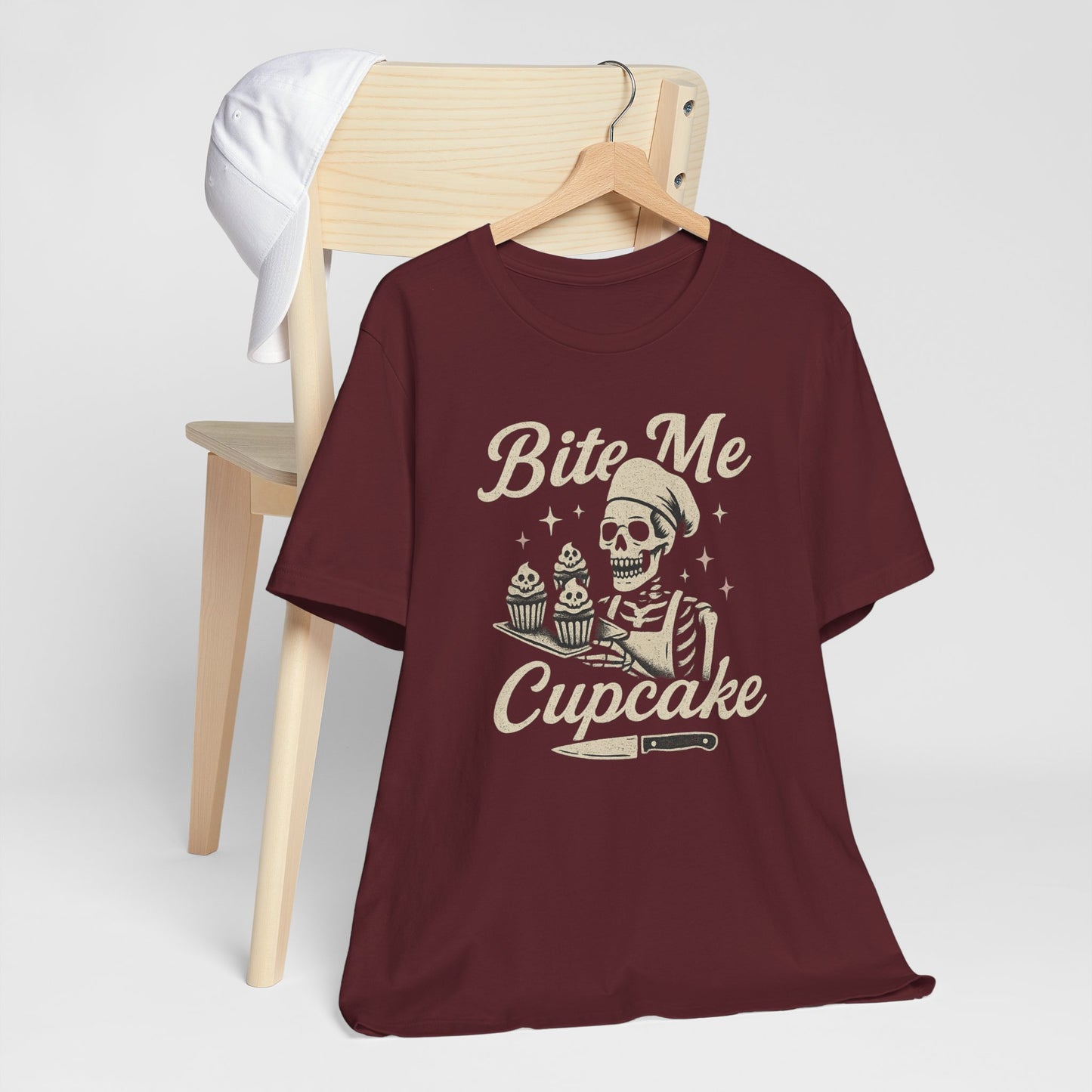 Skeletal Cupcake Tee, Funny Halloween Shirt, Unisex Graphic T-Shirt, Sweet Tooth Gift, Spooky Baking Apparel