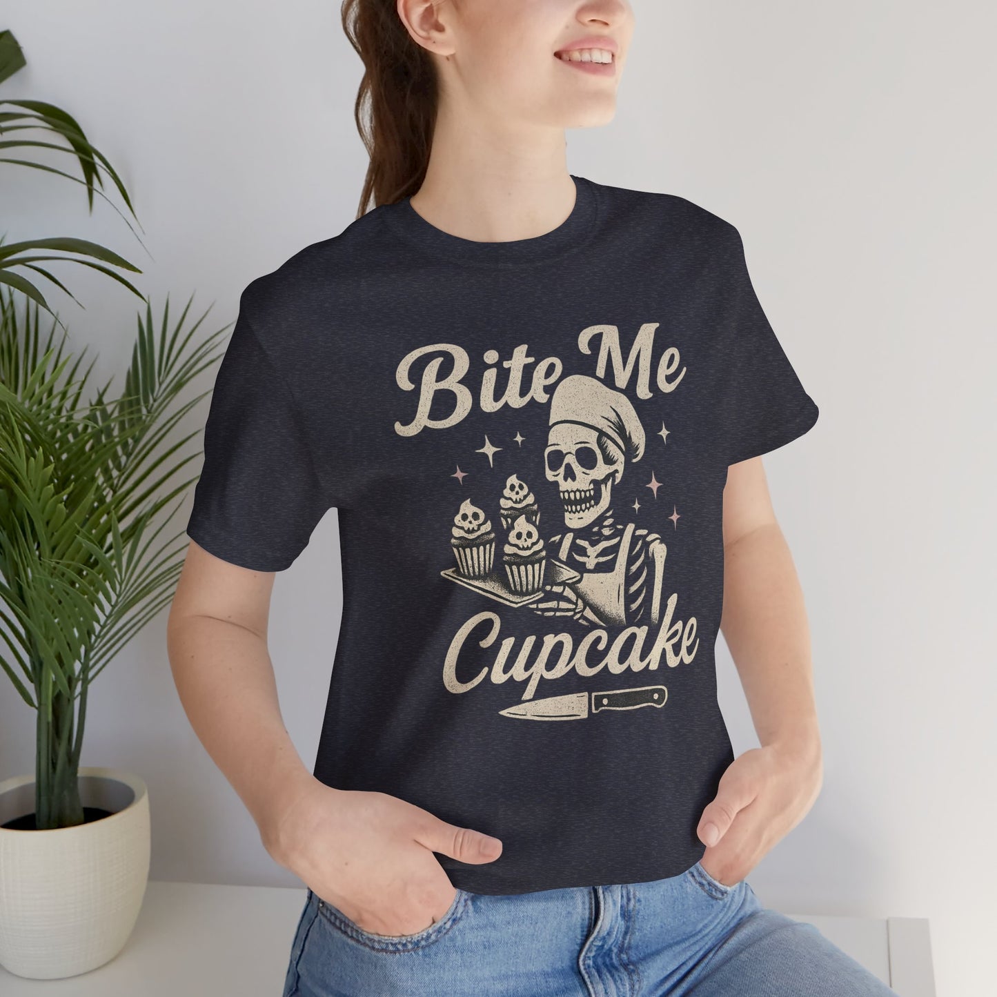 Skeletal Cupcake Tee, Funny Halloween Shirt, Unisex Graphic T-Shirt, Sweet Tooth Gift, Spooky Baking Apparel