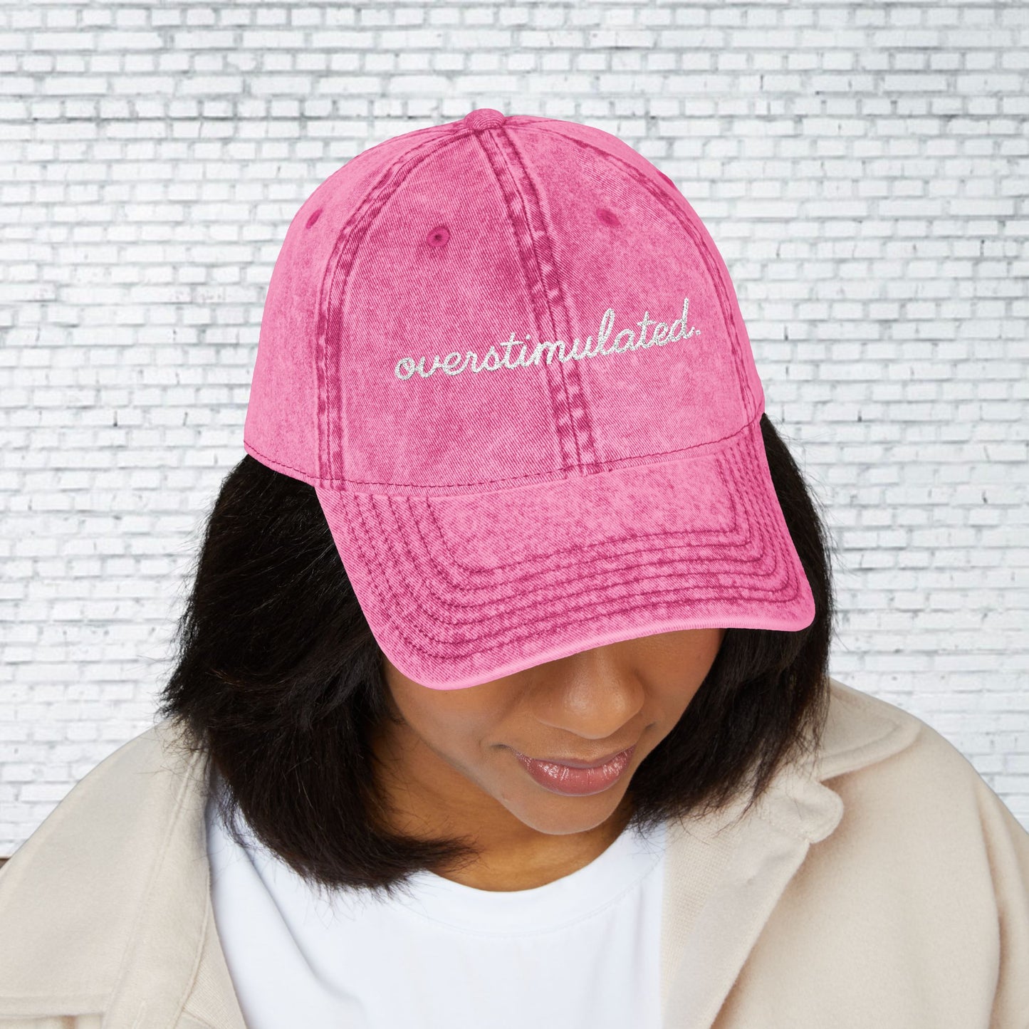 Vintage Embroidered Cap - Overstimulated, Trendy Hat, Casual Wear, Gift for Her, Adjustable Baseball Cap