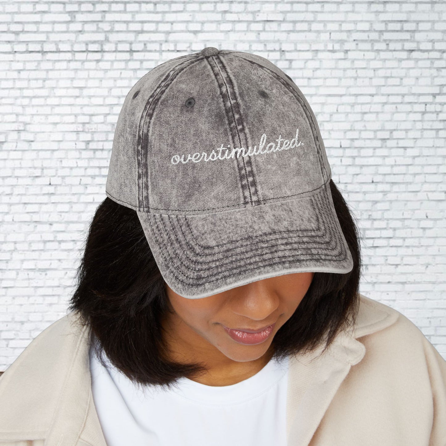 Vintage Embroidered Cap - Overstimulated, Trendy Hat, Casual Wear, Gift for Her, Adjustable Baseball Cap