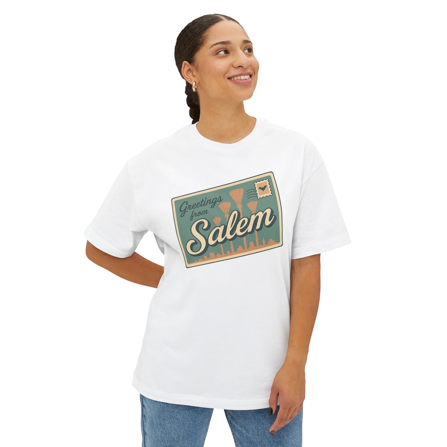 Salem Greeting Unisex Oversized Tee, Vintage Style T-Shirt, Relaxed Fit Shirt, Travel Souvenir Tee, Casual Wardrobe Staple, Gift Idea