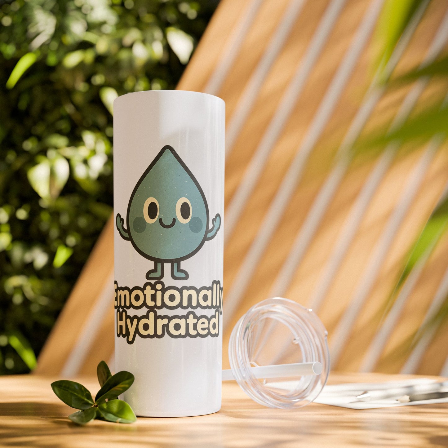 Emotionally Hydrated Tumbler, Cute Water Bottle, 20 oz Slim Cold Drink Cup, Motivational Gift, Summer Hydration, Reusable Straw Cup