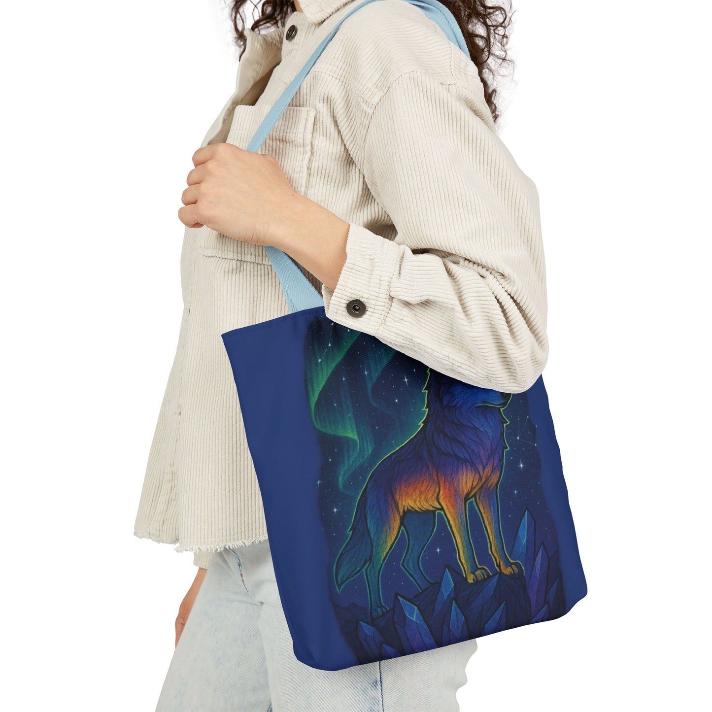 Wolf Art Canvas Tote Bag, Eco-Friendly Shopping Bag, Nature Lover's Gift, Reusable Tote, Wild Wolf Design, Colorful Straps