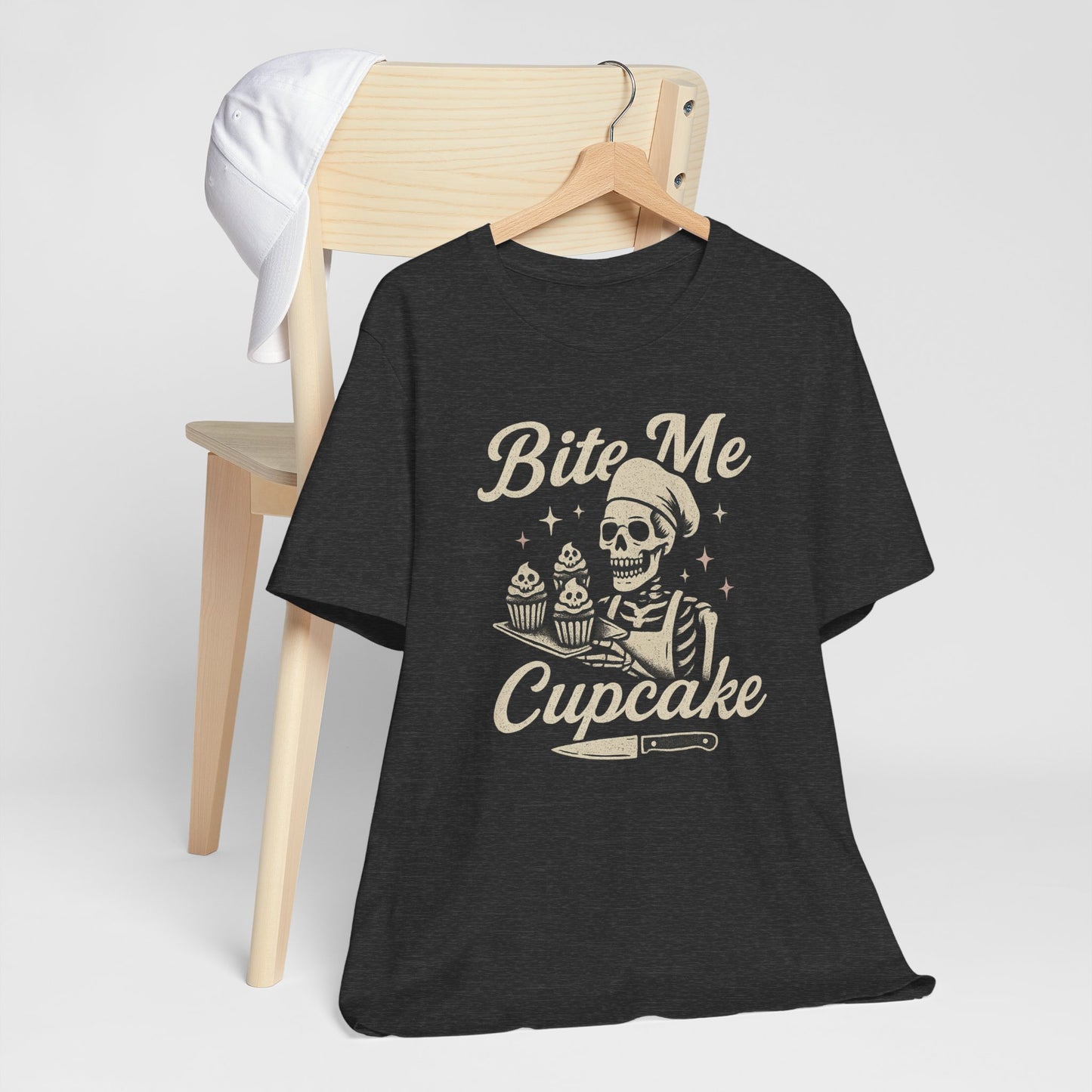 Skeletal Cupcake Tee, Funny Halloween Shirt, Unisex Graphic T-Shirt, Sweet Tooth Gift, Spooky Baking Apparel
