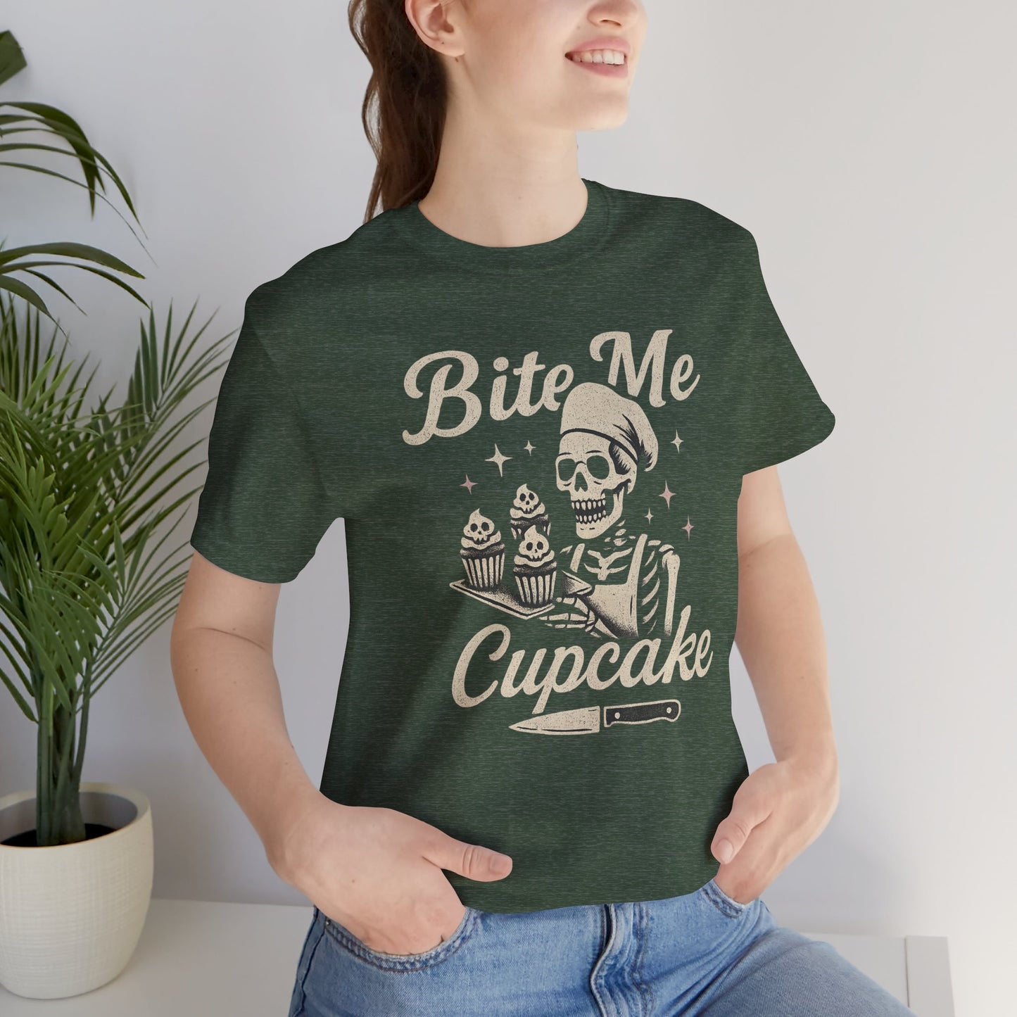Skeletal Cupcake Tee, Funny Halloween Shirt, Unisex Graphic T-Shirt, Sweet Tooth Gift, Spooky Baking Apparel