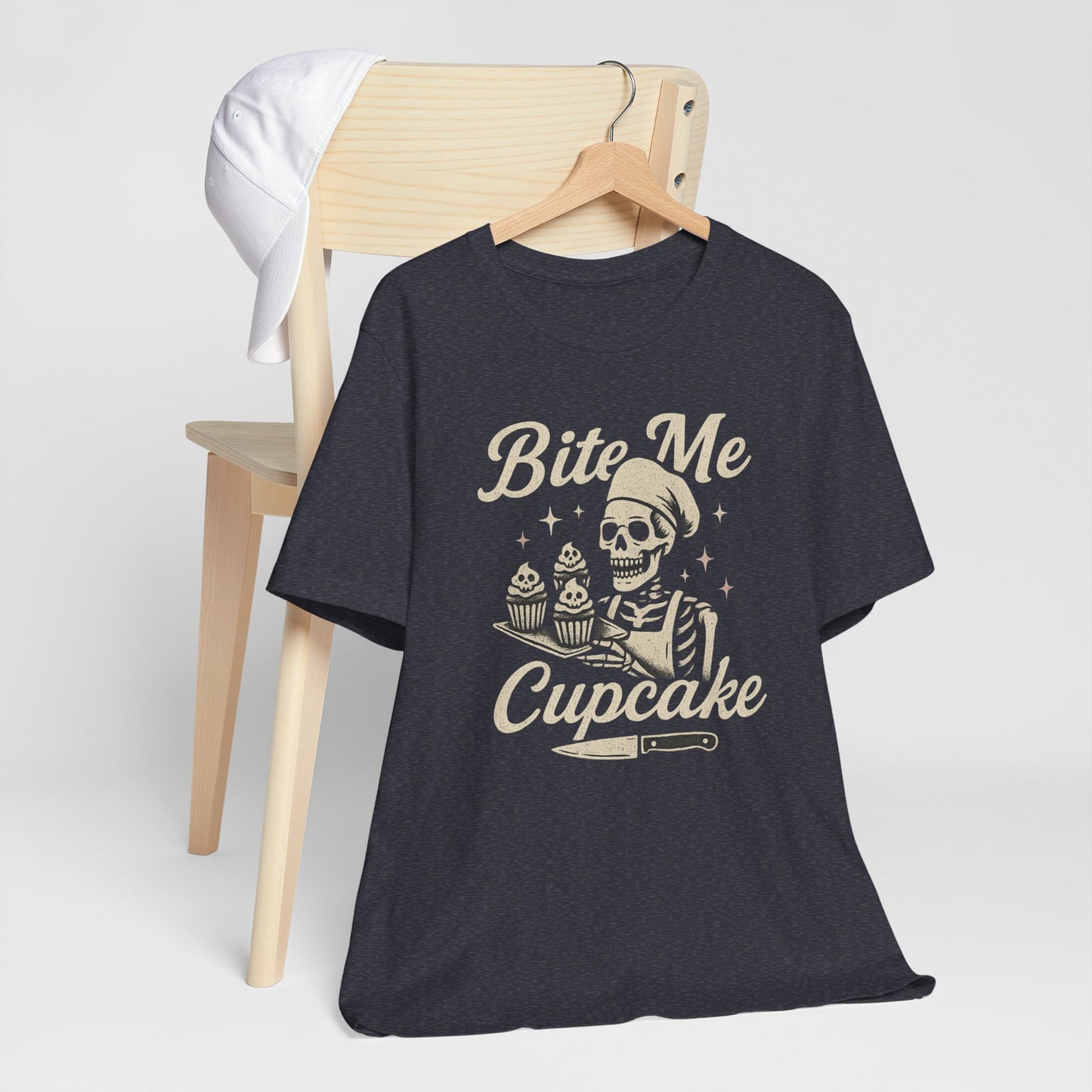 Skeletal Cupcake Tee, Funny Halloween Shirt, Unisex Graphic T-Shirt, Sweet Tooth Gift, Spooky Baking Apparel